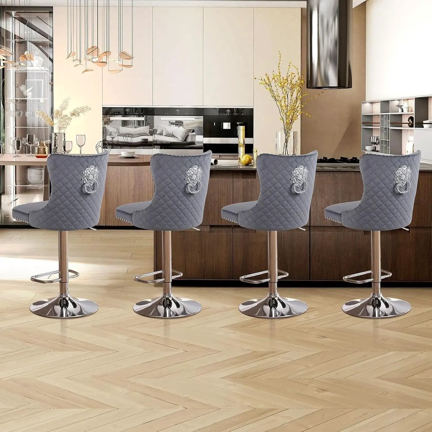 Velvet Adjustable Swivel Bar Stools Dark Grey Set Of 4 from PriceLows™