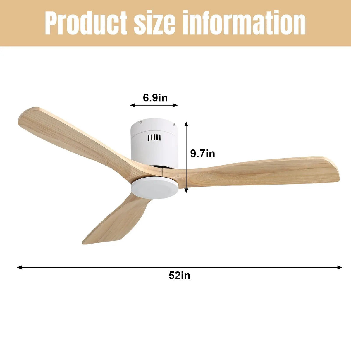 Low Profile Ceiling Fan | 52 Inch Span | 3 Blades | Noiseless Reversible DC Motor