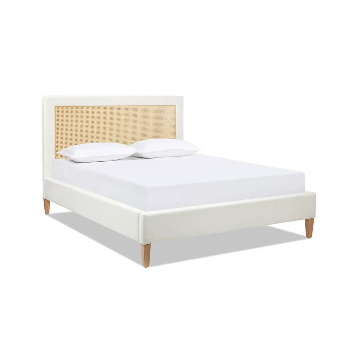 Haley Upholstered Cane Back Platform Bed | 2 Pieces | Solid Wood & Wicker | Bedroom