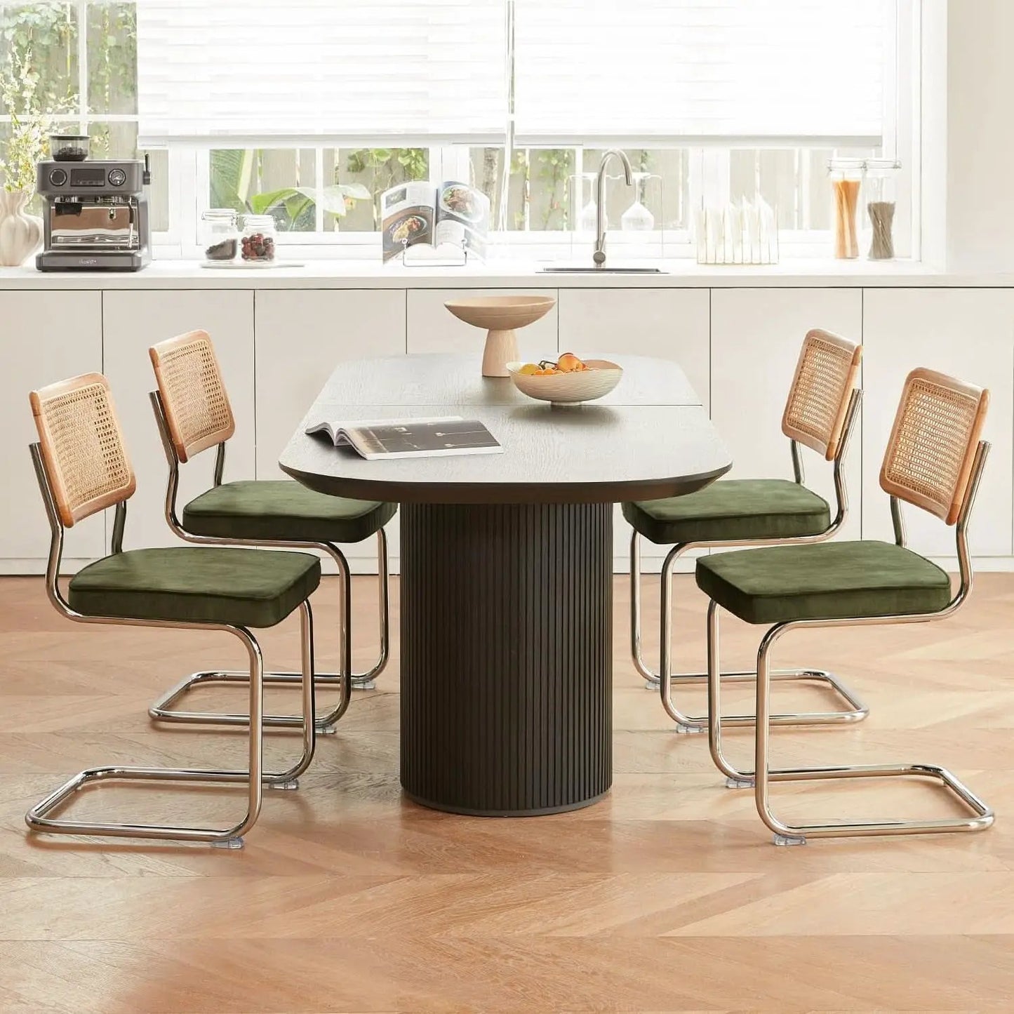 Green Rattan Dining Chairs FourPiece ChromeFinish Set from PriceLows™