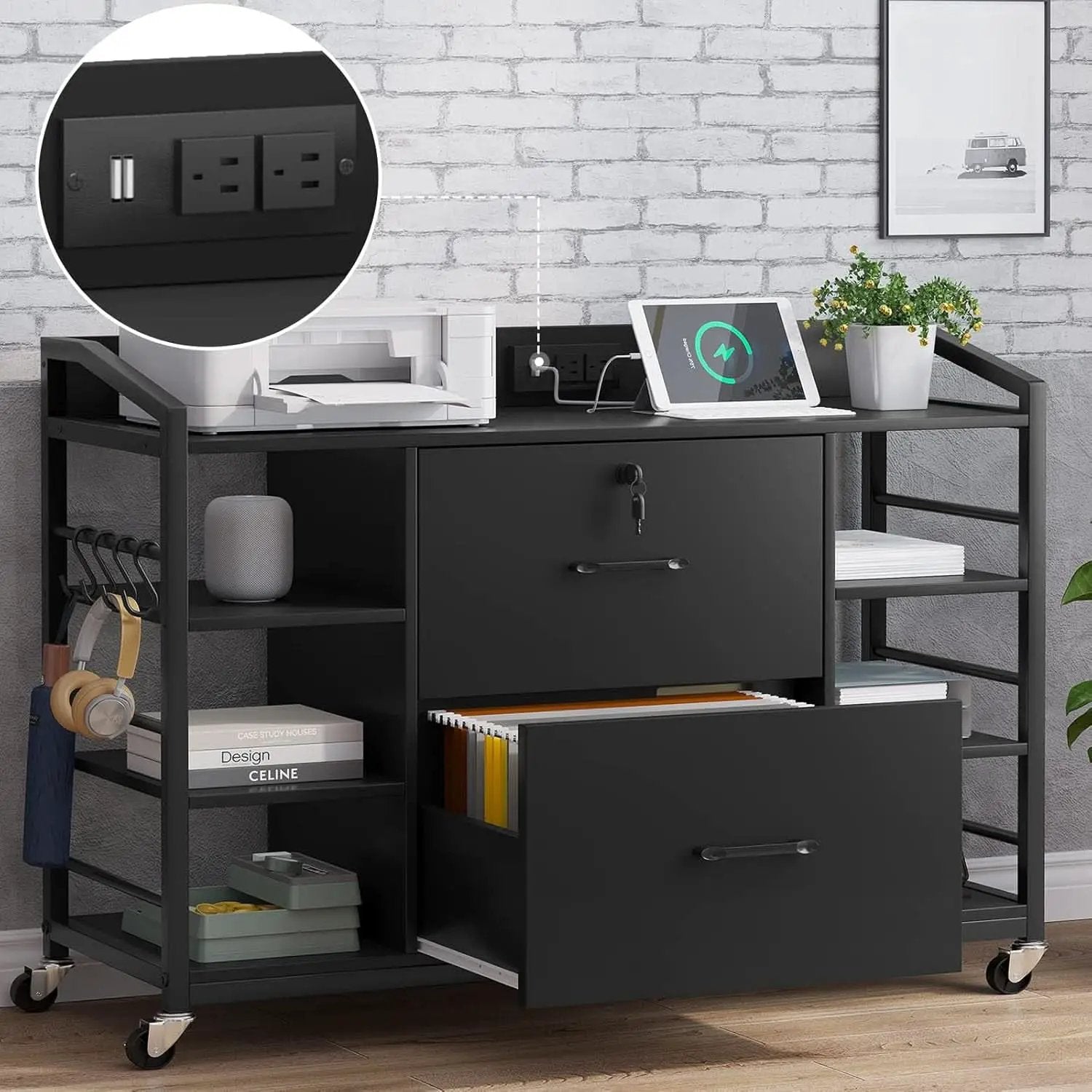 44 Inch 2 Drawer File Cabinet For Home Office Black from PriceLows™