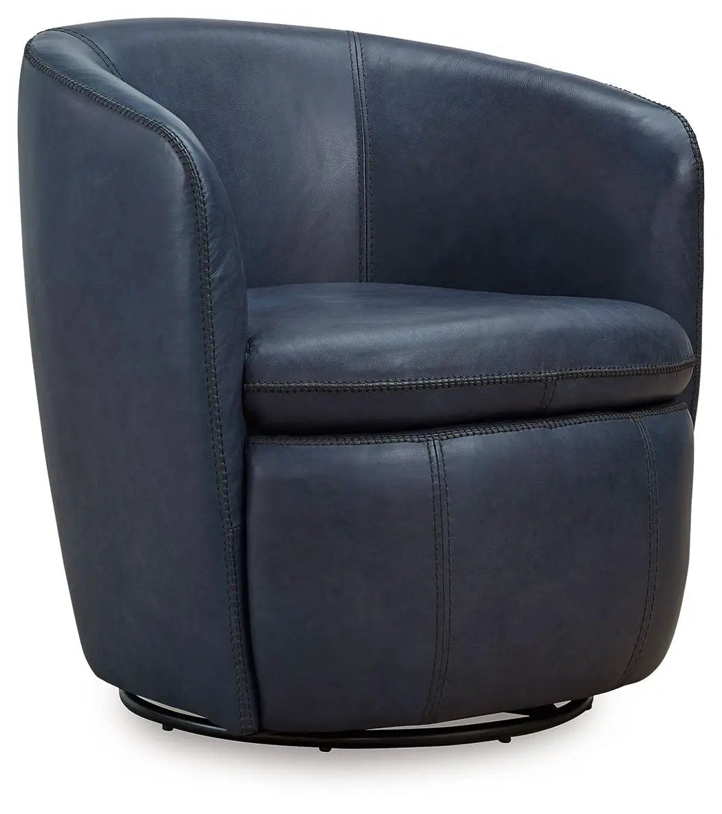 Kierreys Swivel Accent Chair | Supple Leather | Barrel Back | 31.63 Inch Height