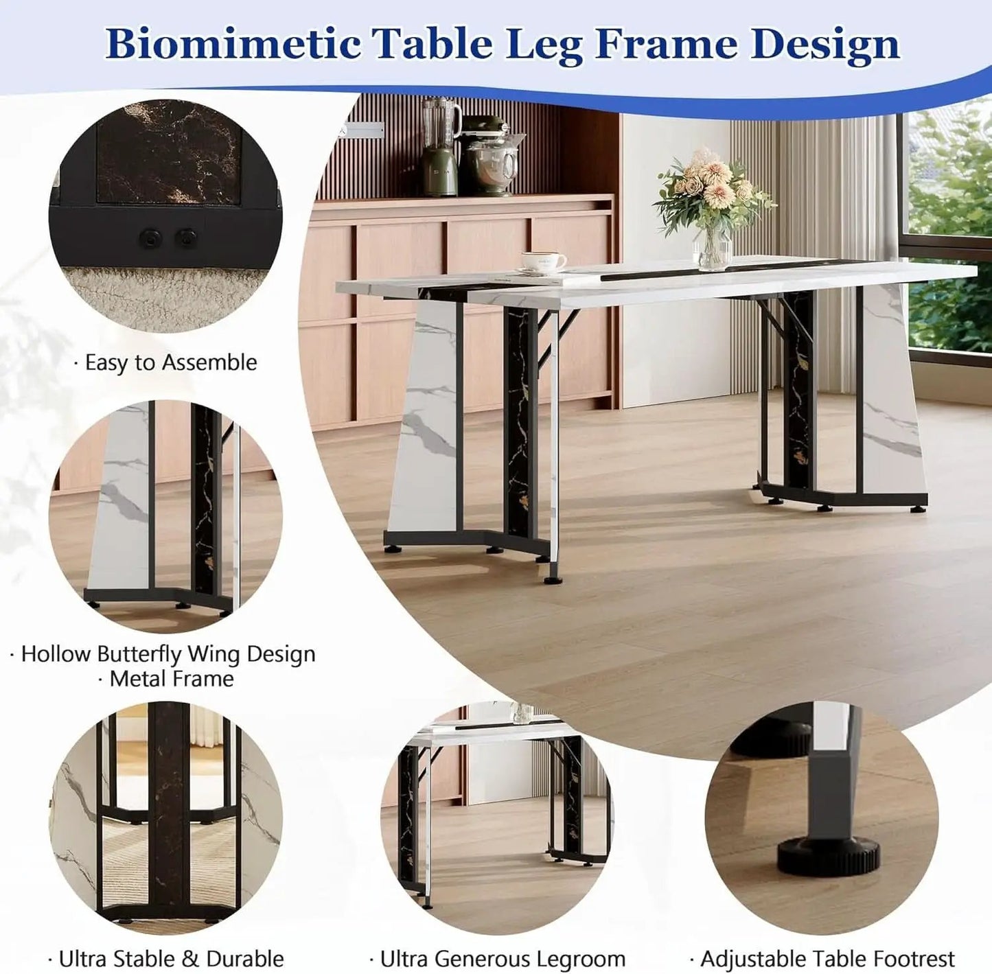 Dining Table Set For Six Seventy One Inch White Marble Top Leather Chairs from PriceLows™