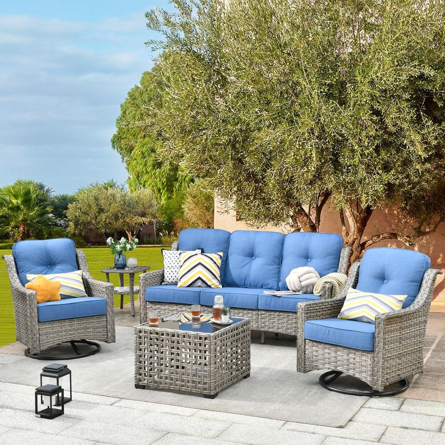 All Weather 5 Piece Outdoor Sofa Set with Swivel Rockers from PriceLows™