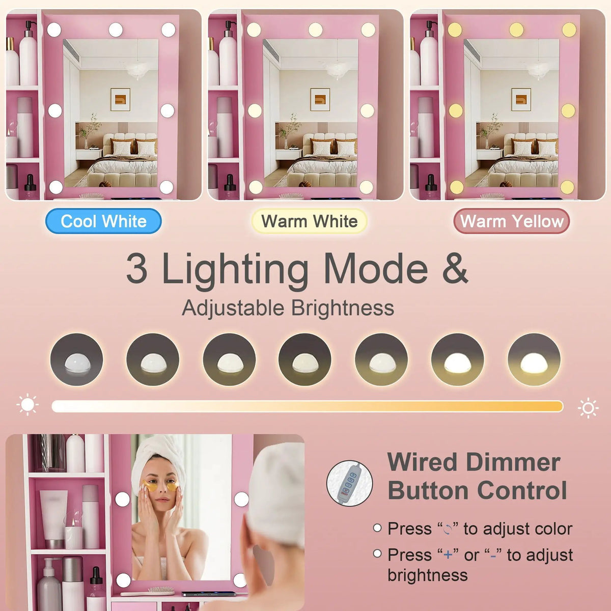 Vanity Table | LED Mirror | Power Outlet | Includes Stool
