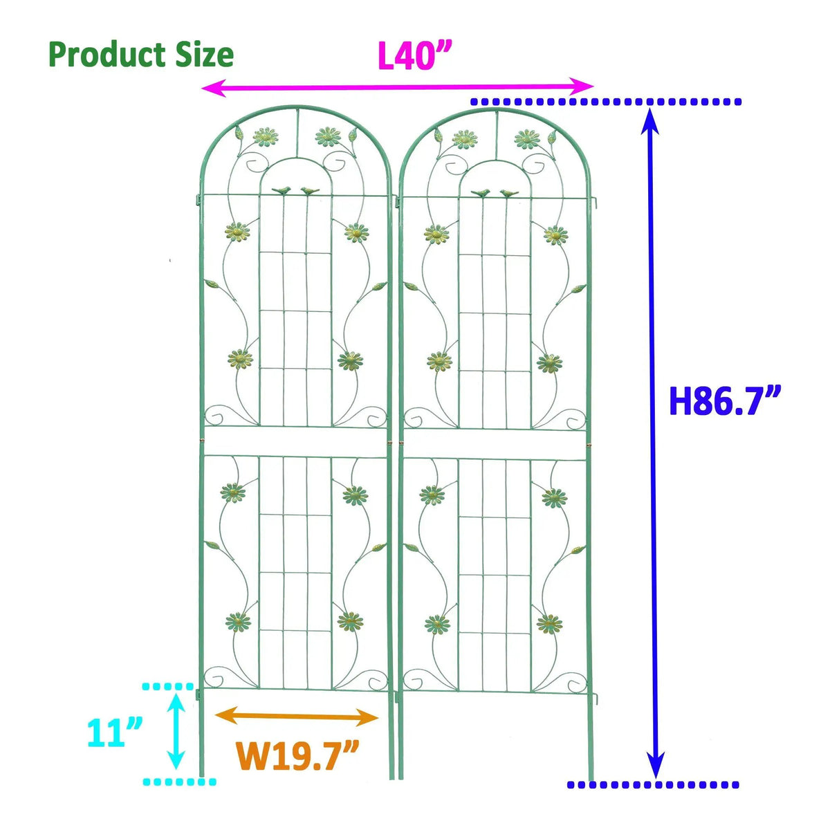 Metal Garden Trellis | Galvanized Steel | Powder Coated | 4 Piece Set
