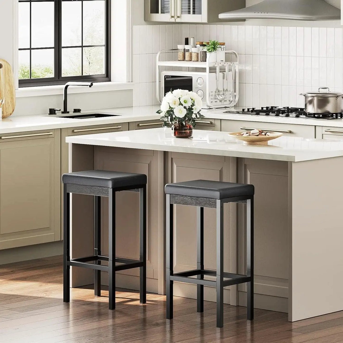 Black 24.8-Inch Bar Stools Set Of 2-Inch Thick Upholstery from PriceLows™