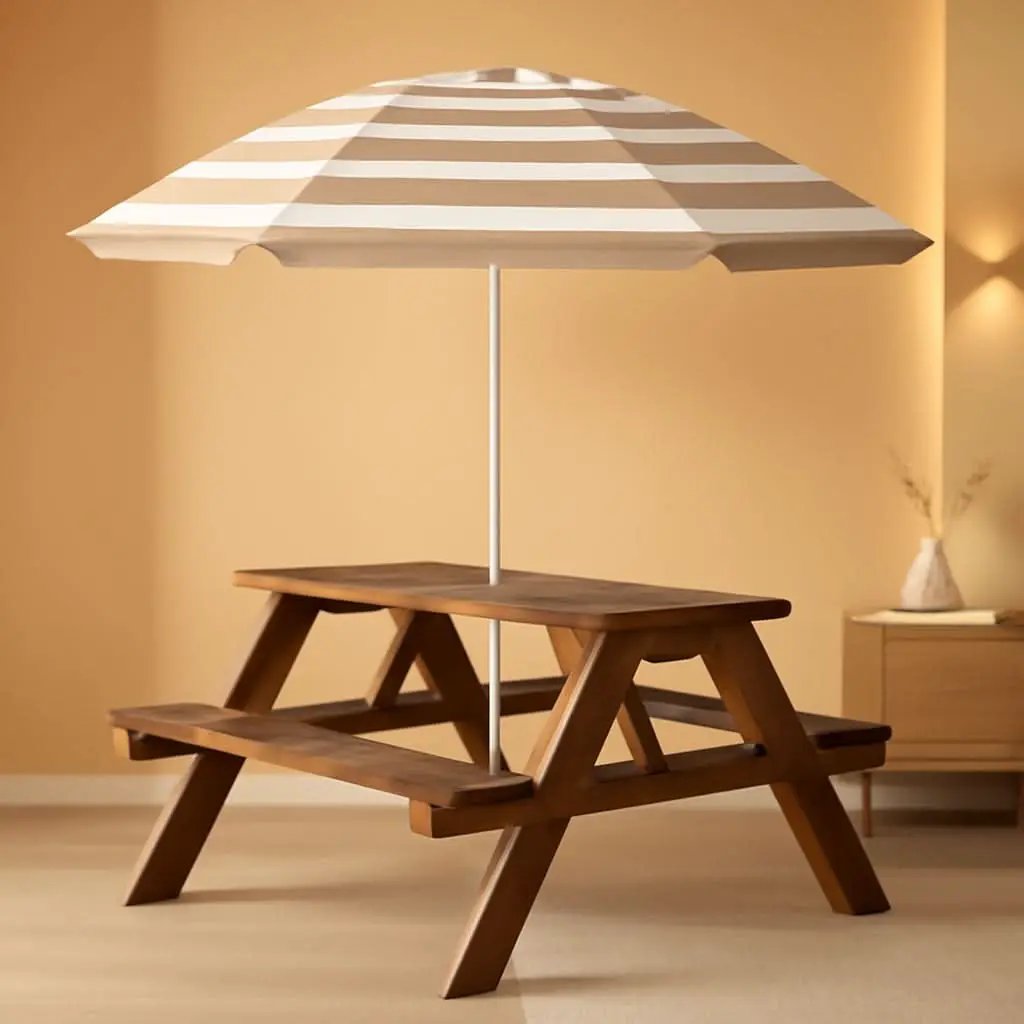 Walnut Wooden Kids Picnic Table With Adjustable Umbrella from PriceLows™