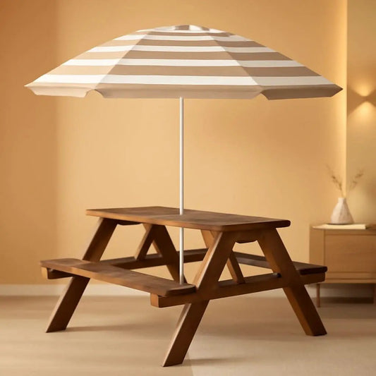 Walnut Wooden Kids Picnic Table With Adjustable Umbrella from PriceLows™