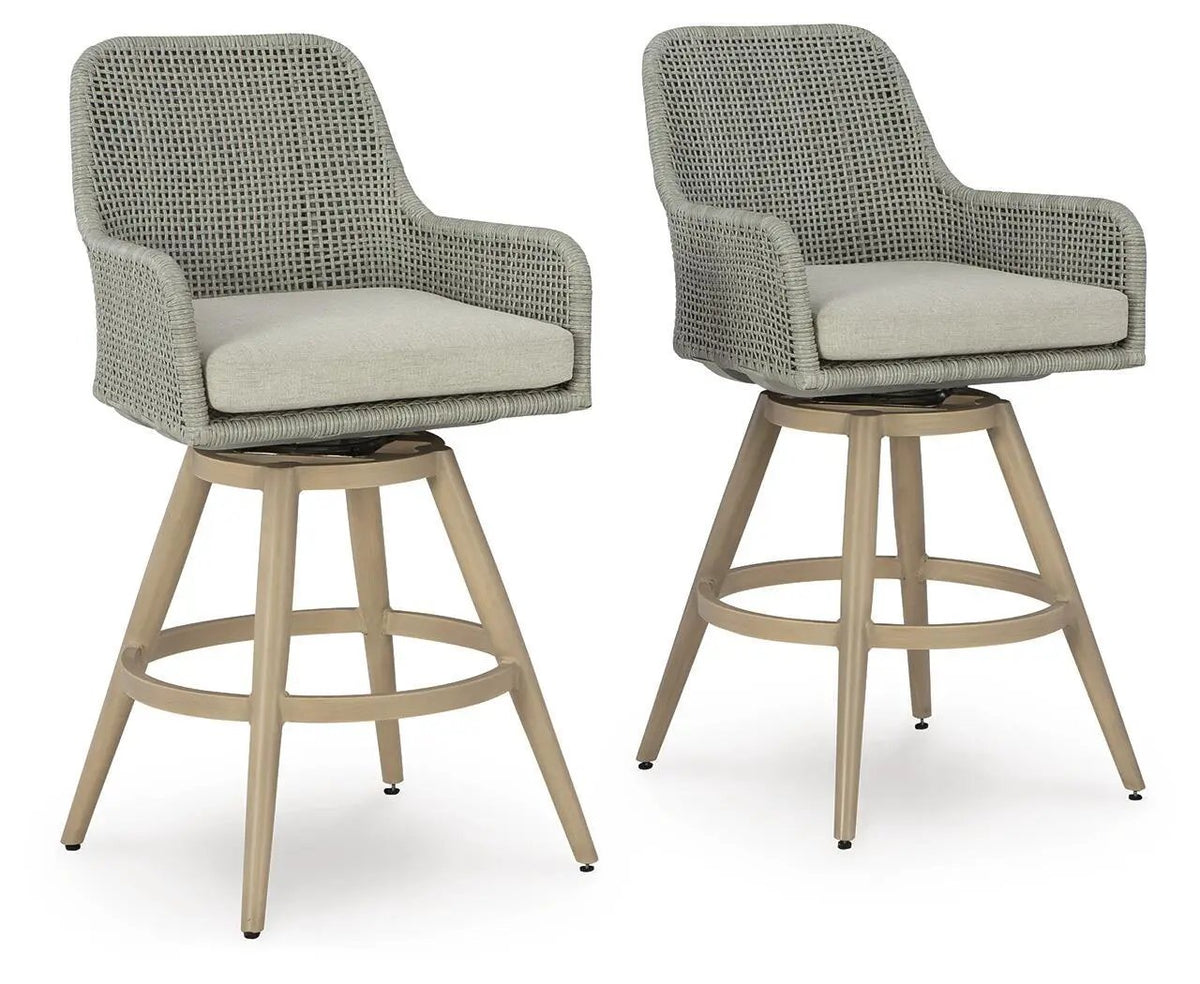 Seton Creek Barstool With Cushion (Set of 2) | 24.75 x 25 x 46 in | Polyester & Fabric | Beige / Gray