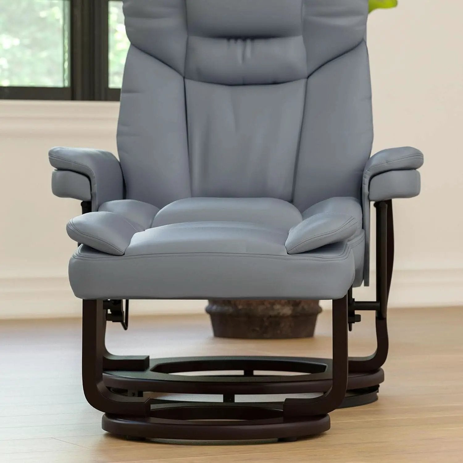 Gray Recliner With Swivel Mahogany Base And Ottoman from PriceLows™