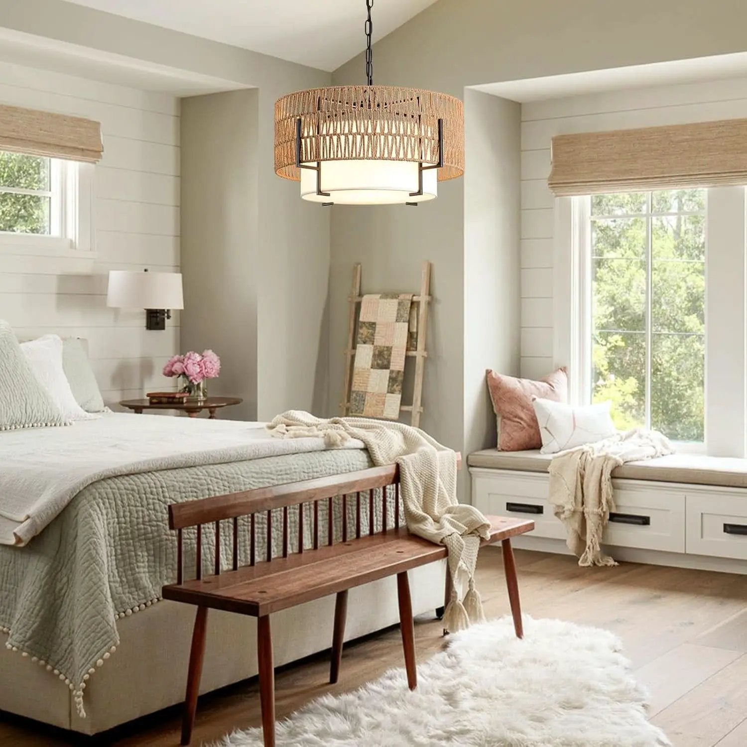 Boho Rattan Chandelier Pendant Light Natural Finish from PriceLows™
