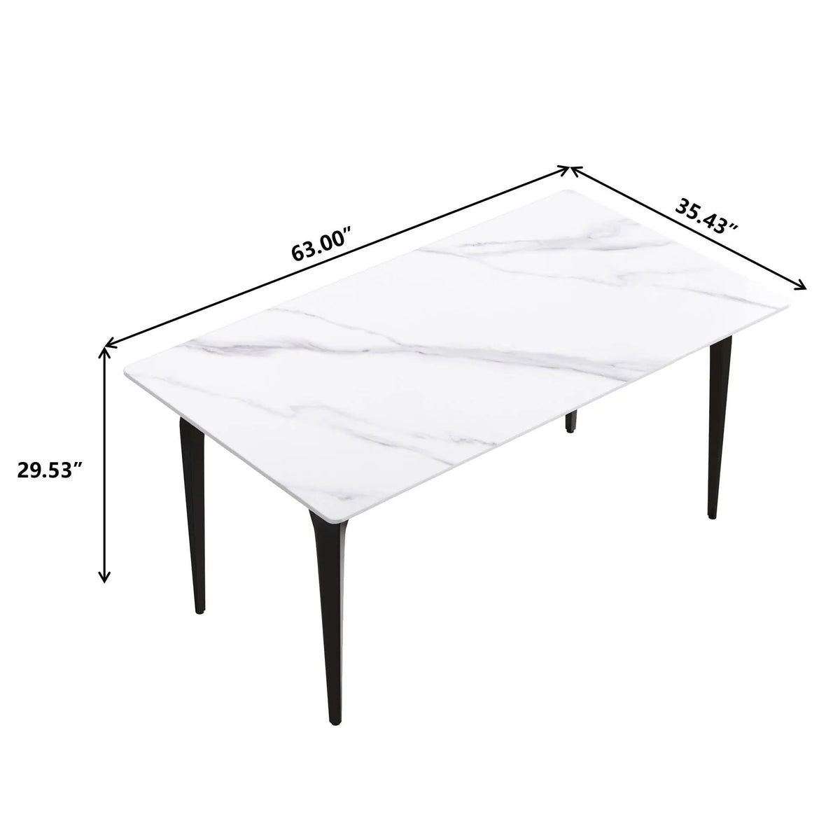 Dining Table | 63 Inch Straight Edge | 12mm Sintered Stone | White Black Frame