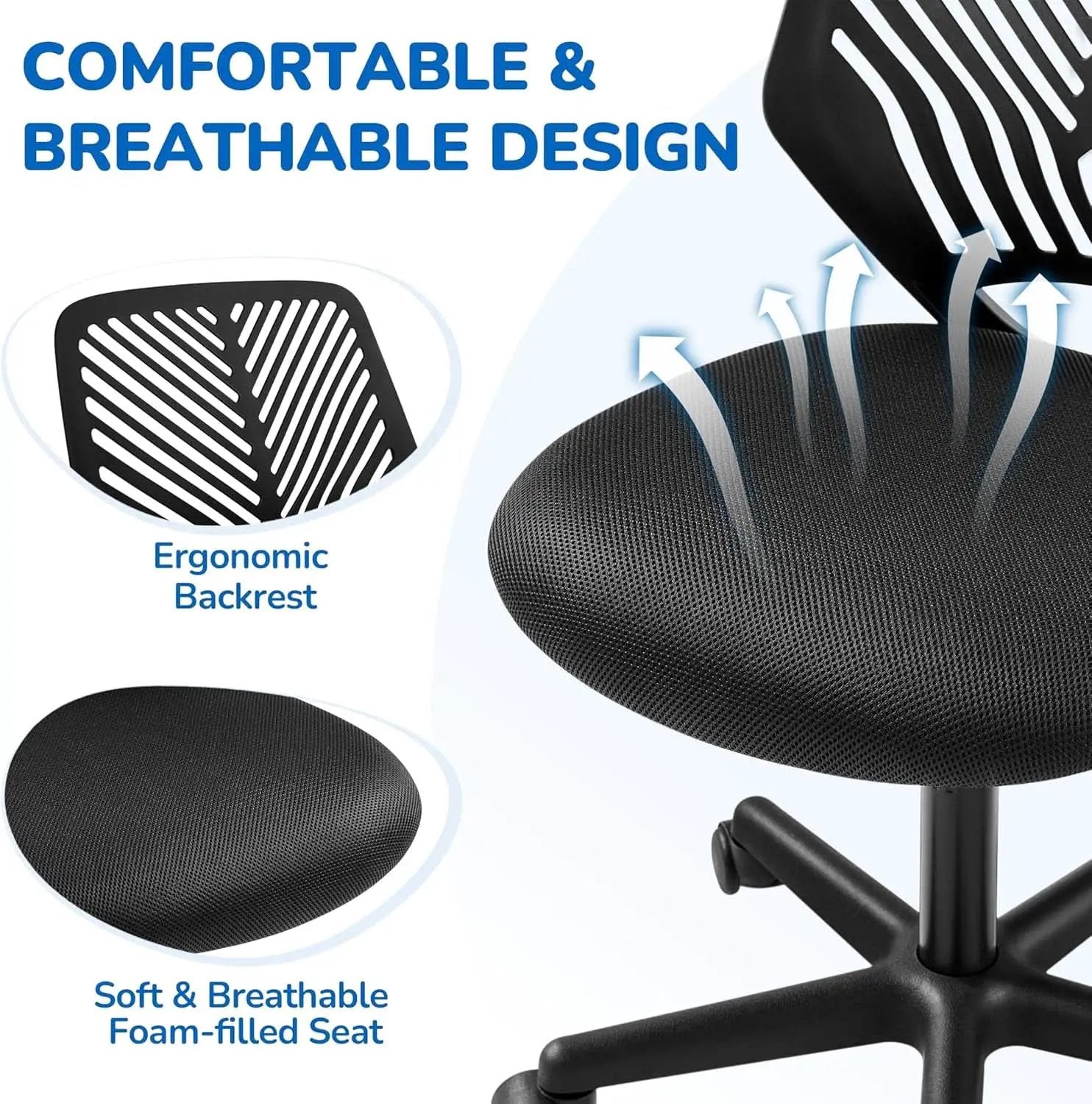 Low Back Armless Desk Chair With Lumbar Support Black from PriceLows™