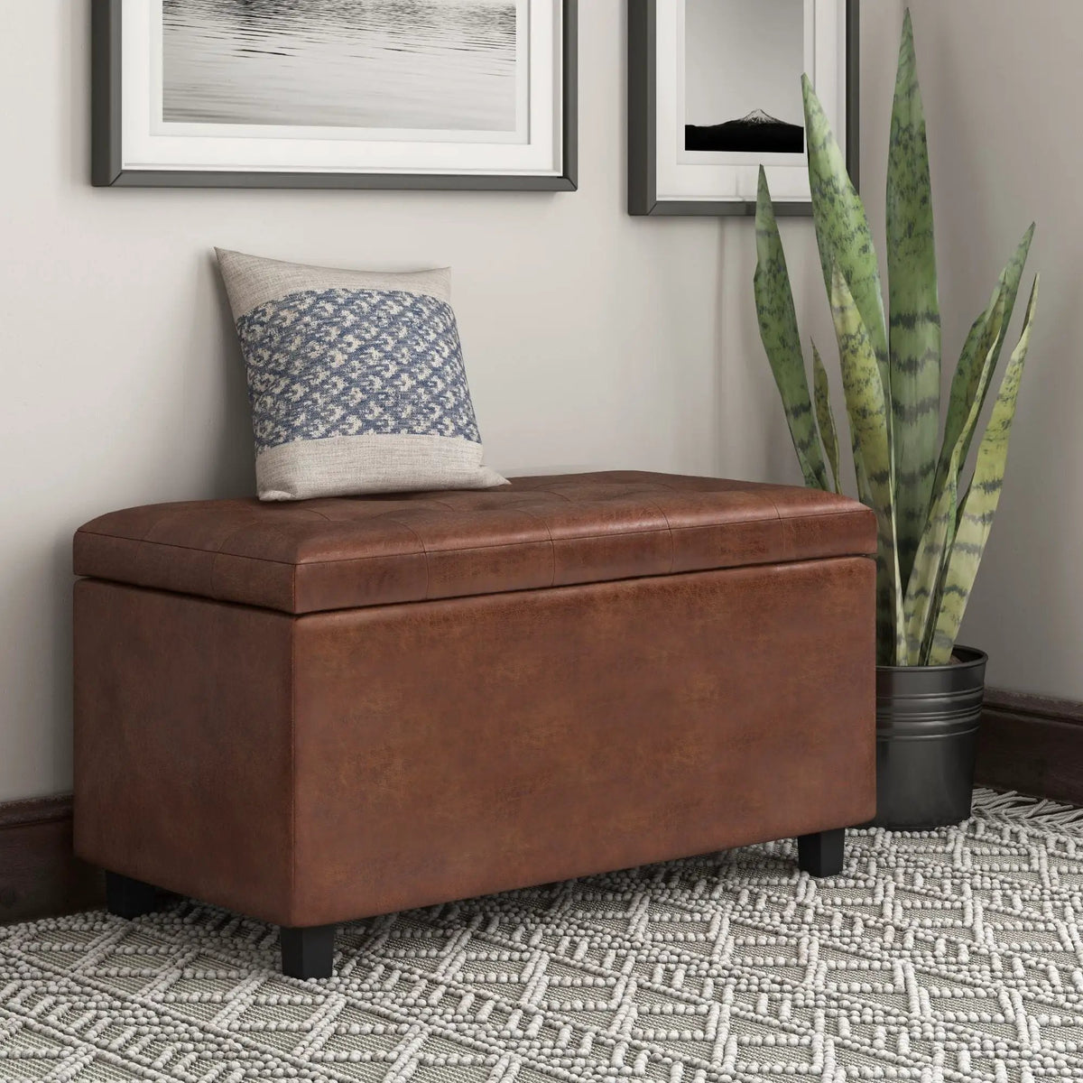 Cosmopolitan Upholstered Storage Ottoman | Child Safety Hinge | Large Interior Storage | 33.5 Inch Length