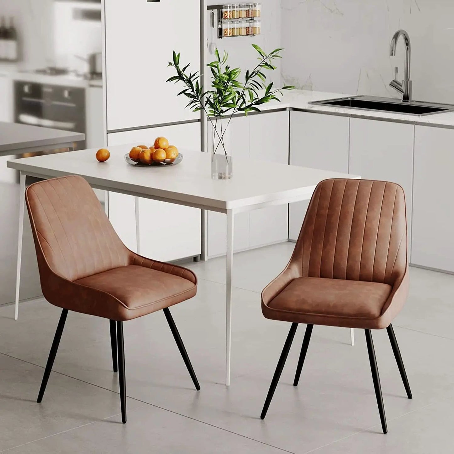 Two Brown Faux Leather Mid Century Modern Dining Chairs from PriceLows™