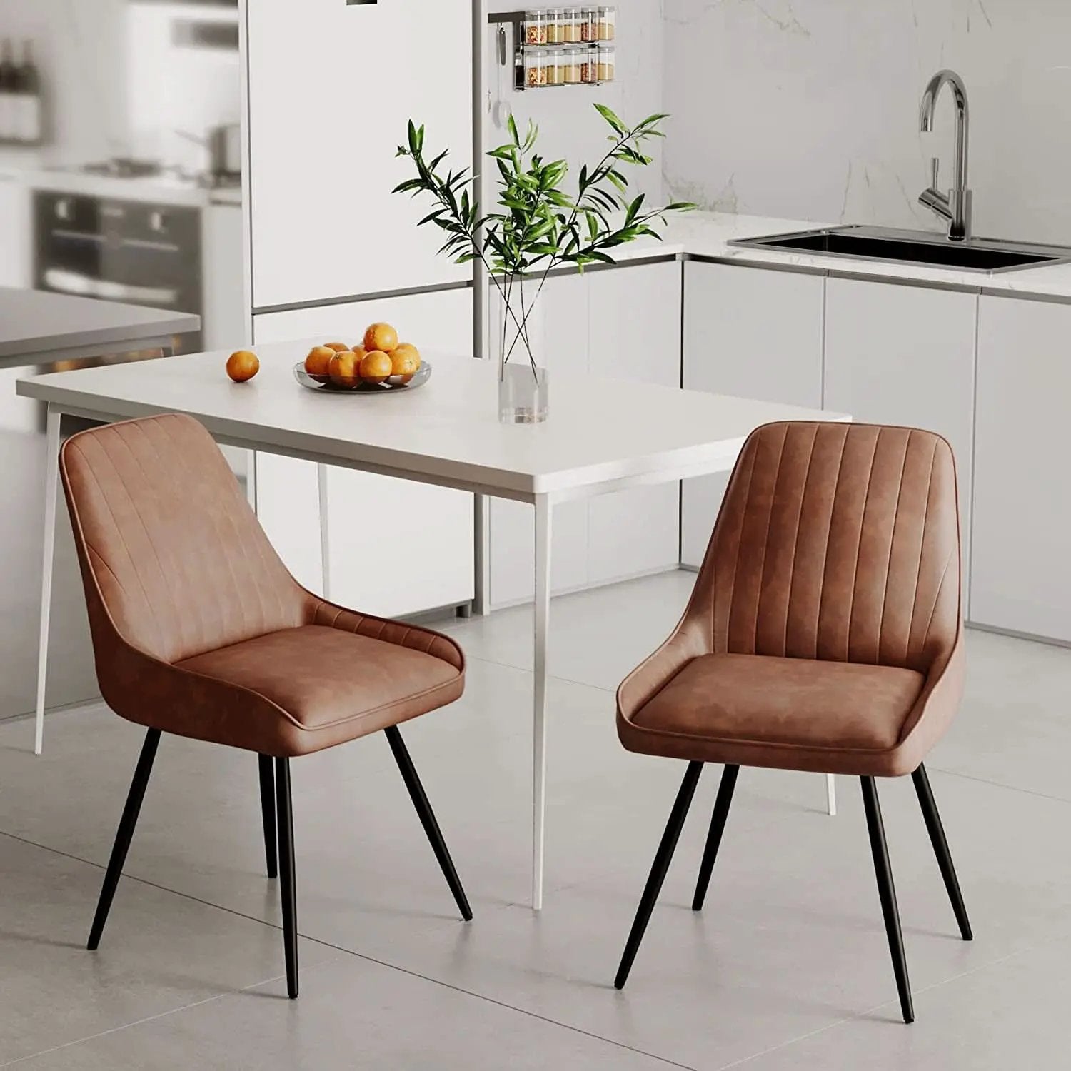 Two Brown Faux Leather Mid Century Modern Dining Chairs from PriceLows™
