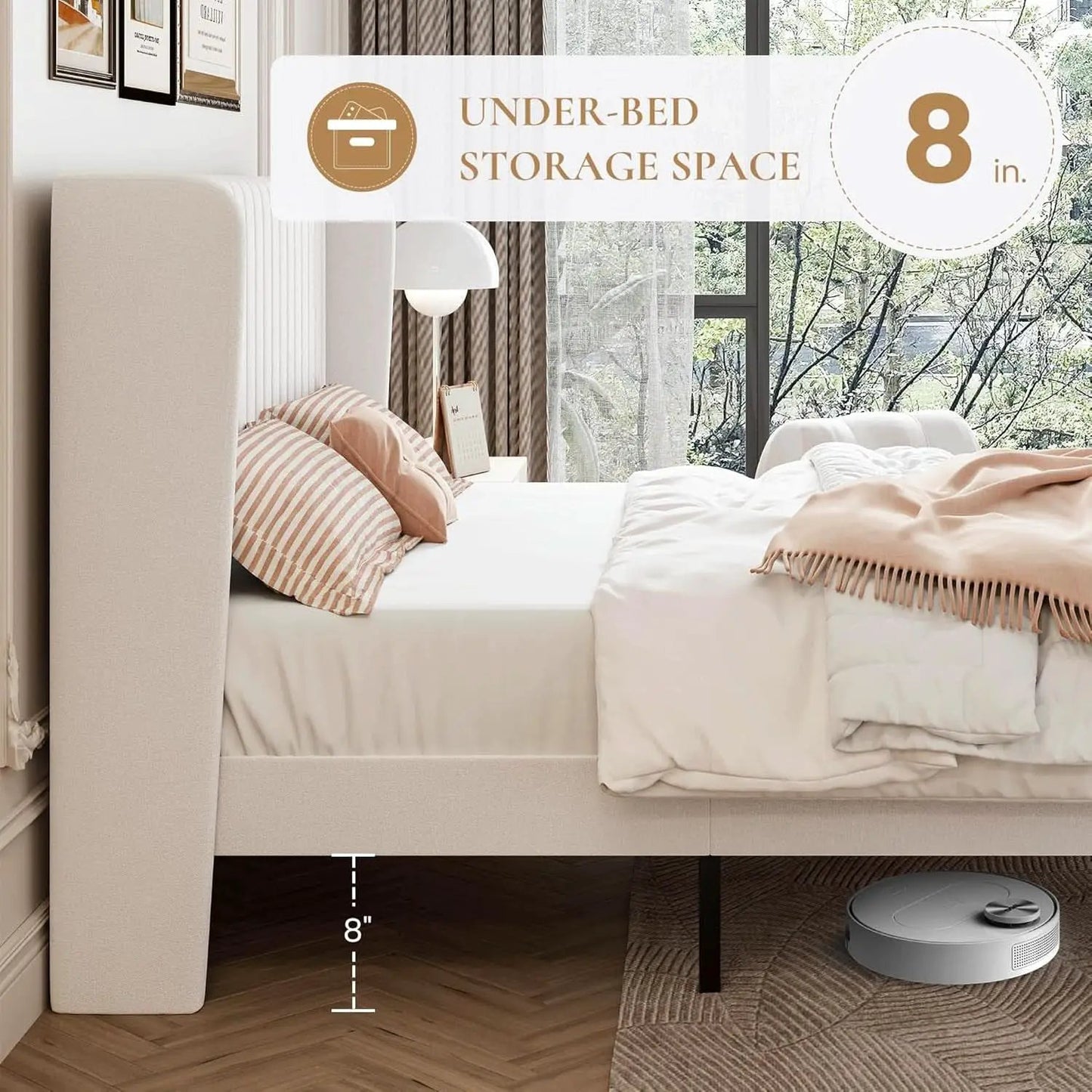 Velvet Upholstered Full Bed Frame With Wingback Headboard from PriceLows™