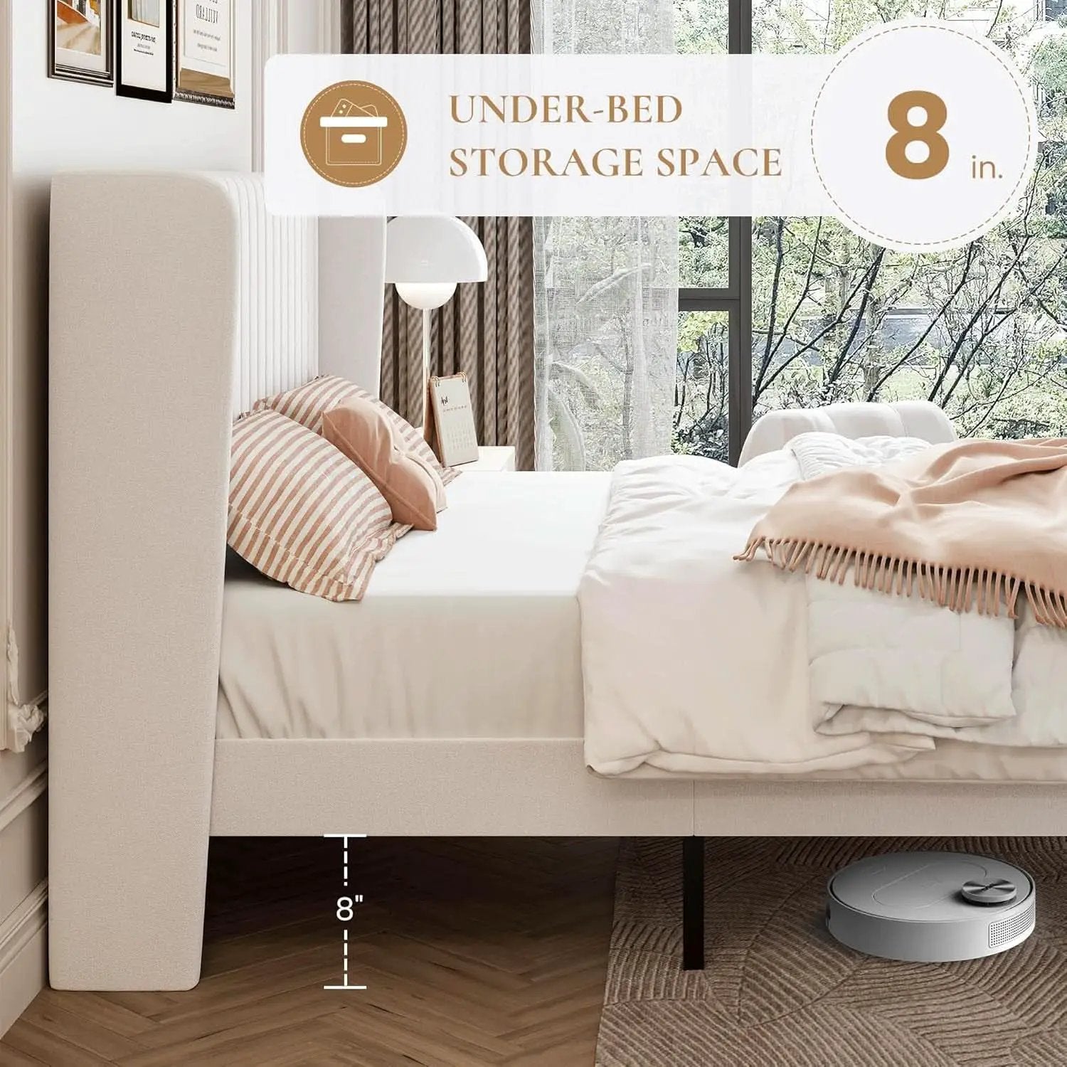 Velvet Upholstered Full Bed Frame With Wingback Headboard from PriceLows™