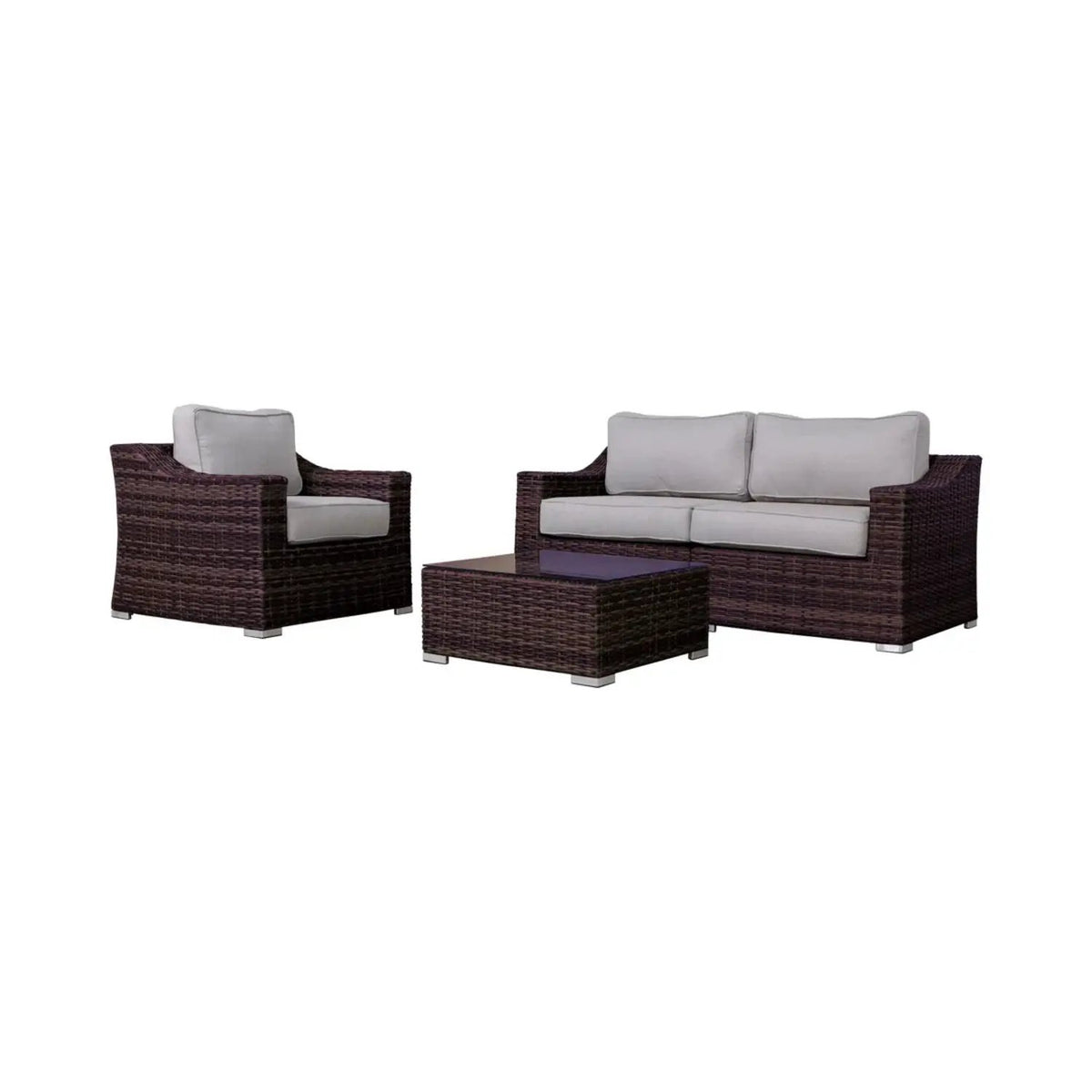 Outdoor Wicker Conversation Set | All-Weather Resin | Tempered Glass Table | 5 Inch Cushions