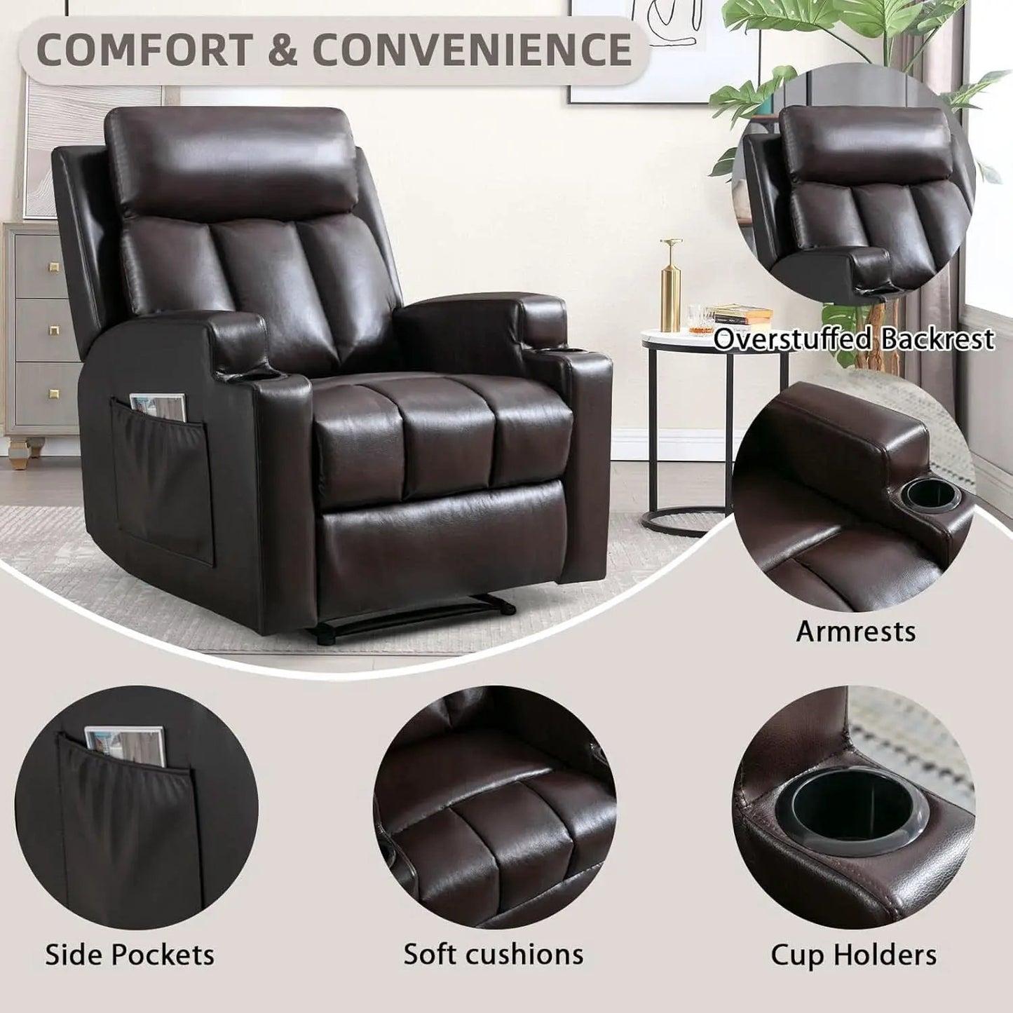 Brown UltraSoft Fabric Manual Recliner With Plush Arms from PriceLows™