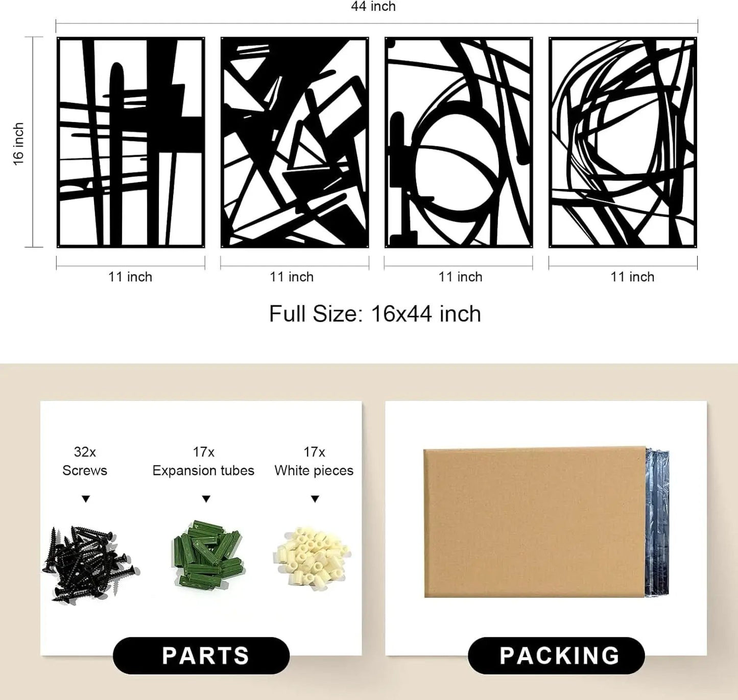 Black Abstract Metal Wall Art 4 Pack Minimalist 3D from PriceLows™