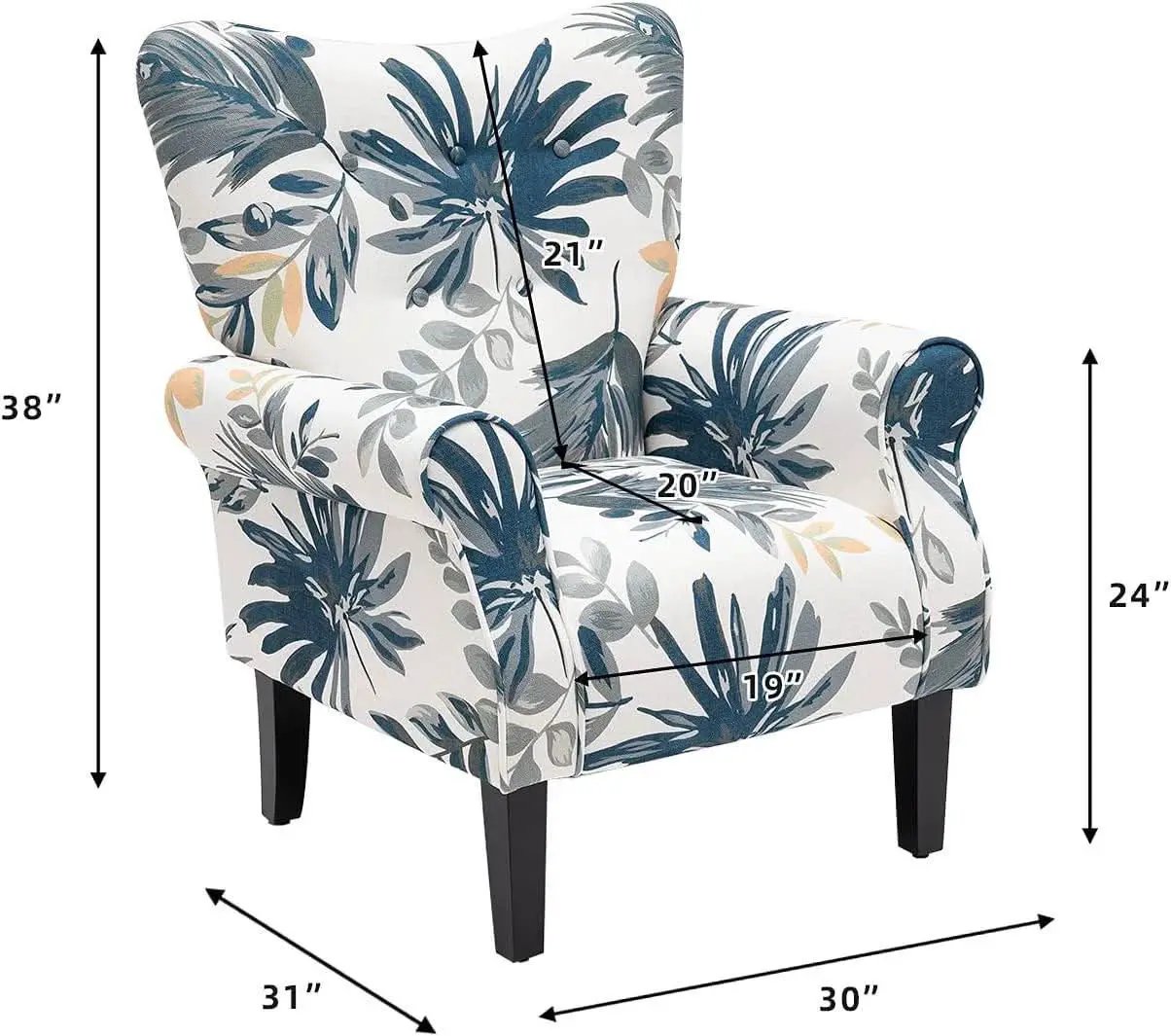 Blue Tufted Armchair With Linen Upholstery And Wood Legs from PriceLows™