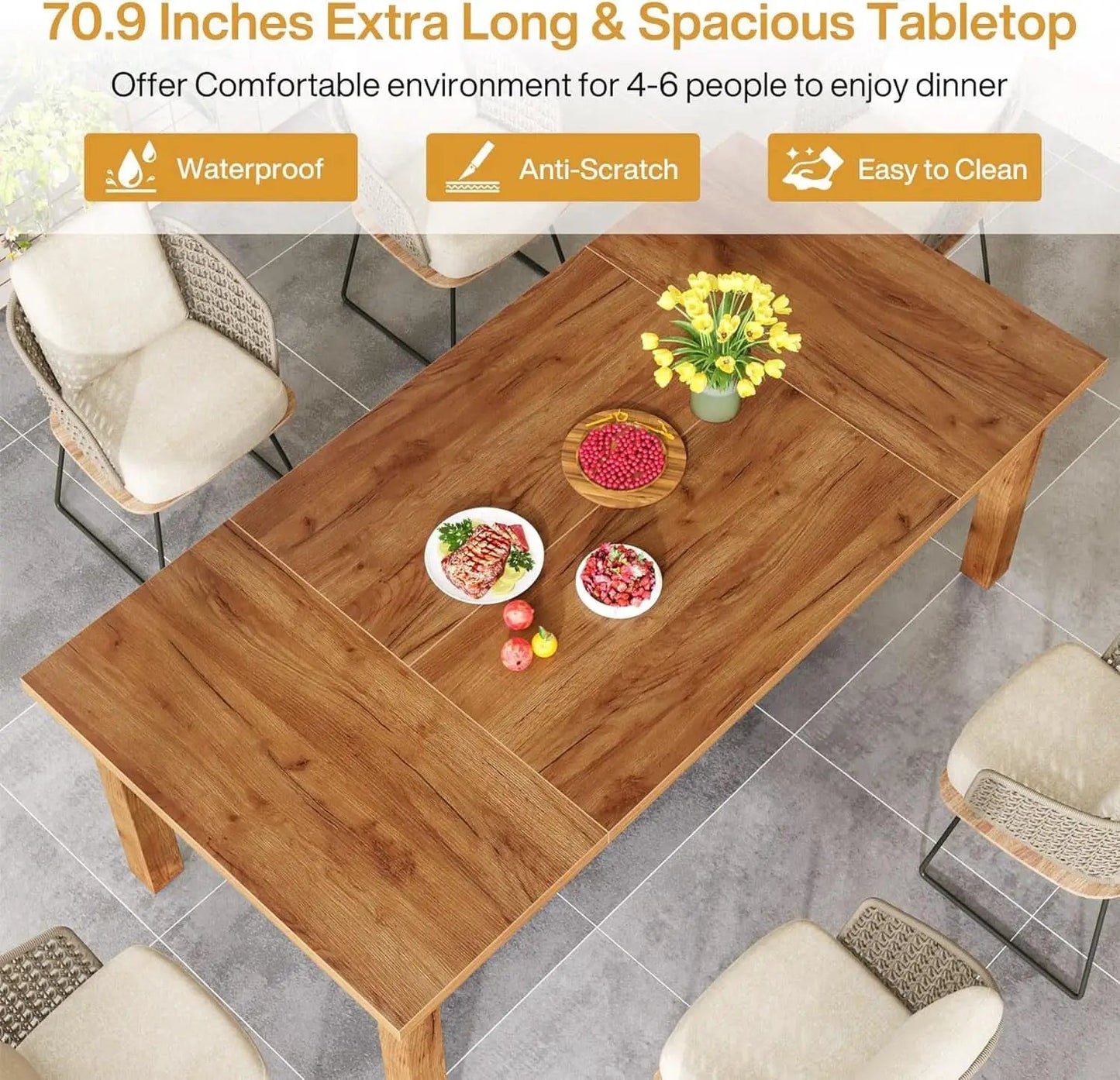 70.87 Inch Wood Dining Table Farmhouse Thickened Legs from PriceLows™