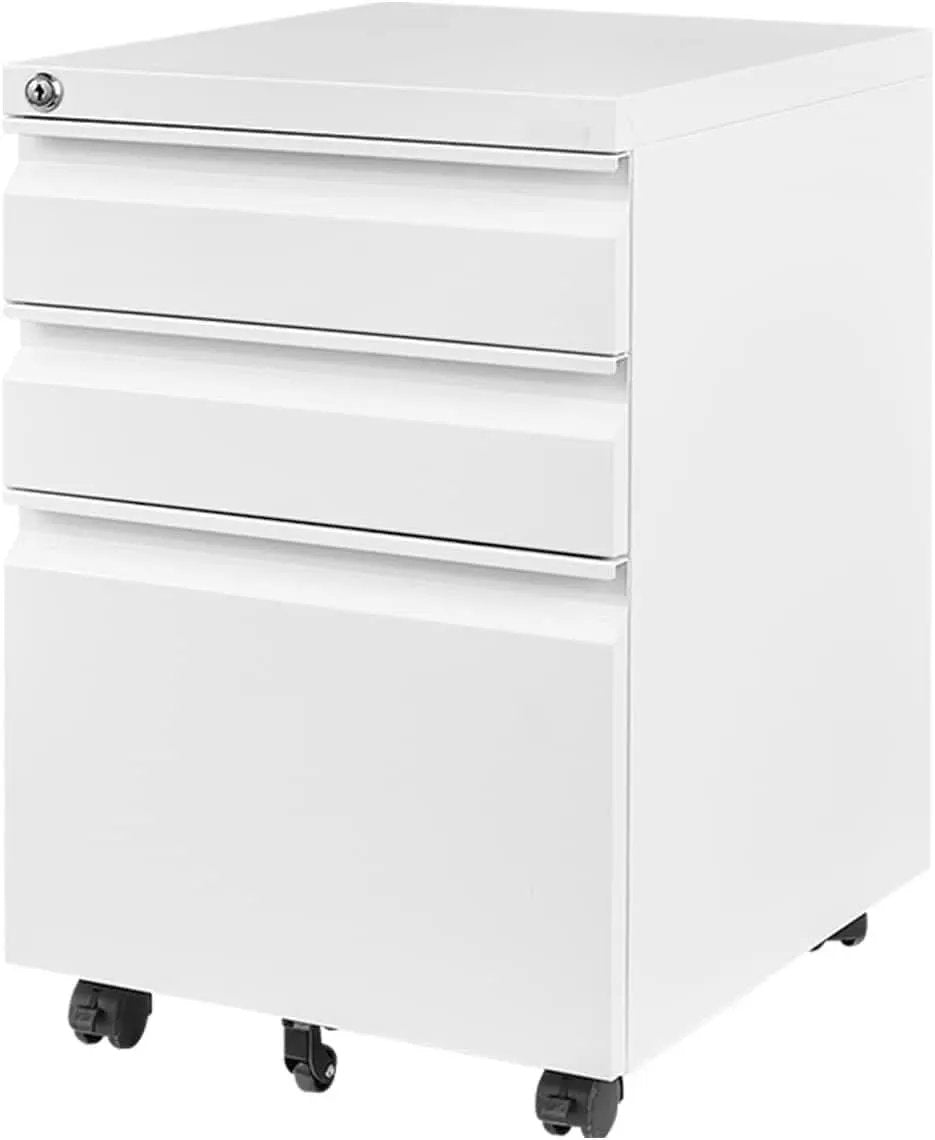 Three Drawer Mobile File Cabinet Under Desk White With Locking System For Legal Letter A4 Files from PriceLows™