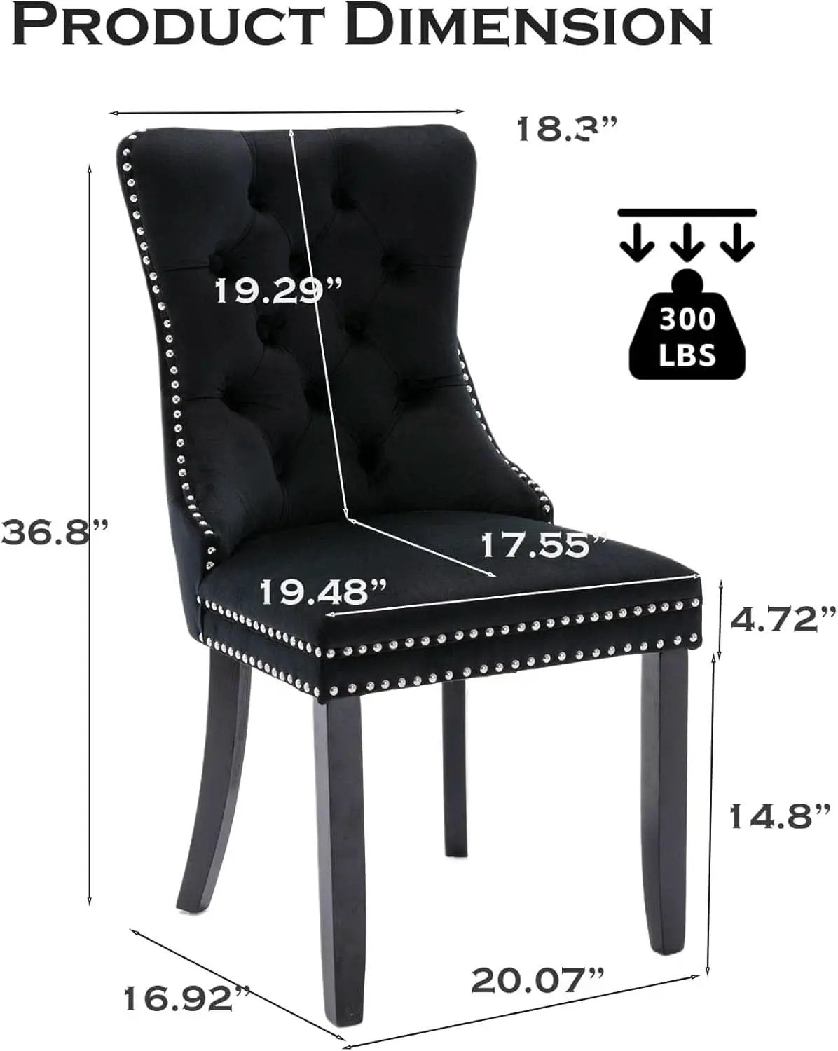 Black Velvet Tufted Dining Chairs With Nailhead Trim Set of 2 from PriceLows™