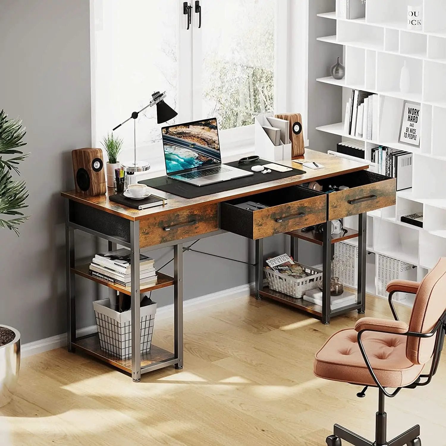 Vintage Writing Desk With Three Fabric Drawers For Office from PriceLows™