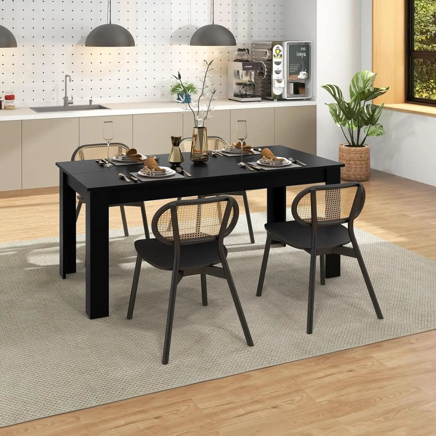 63 Inch Black Dining Table For 6 Modern Home Kitchen from PriceLows™