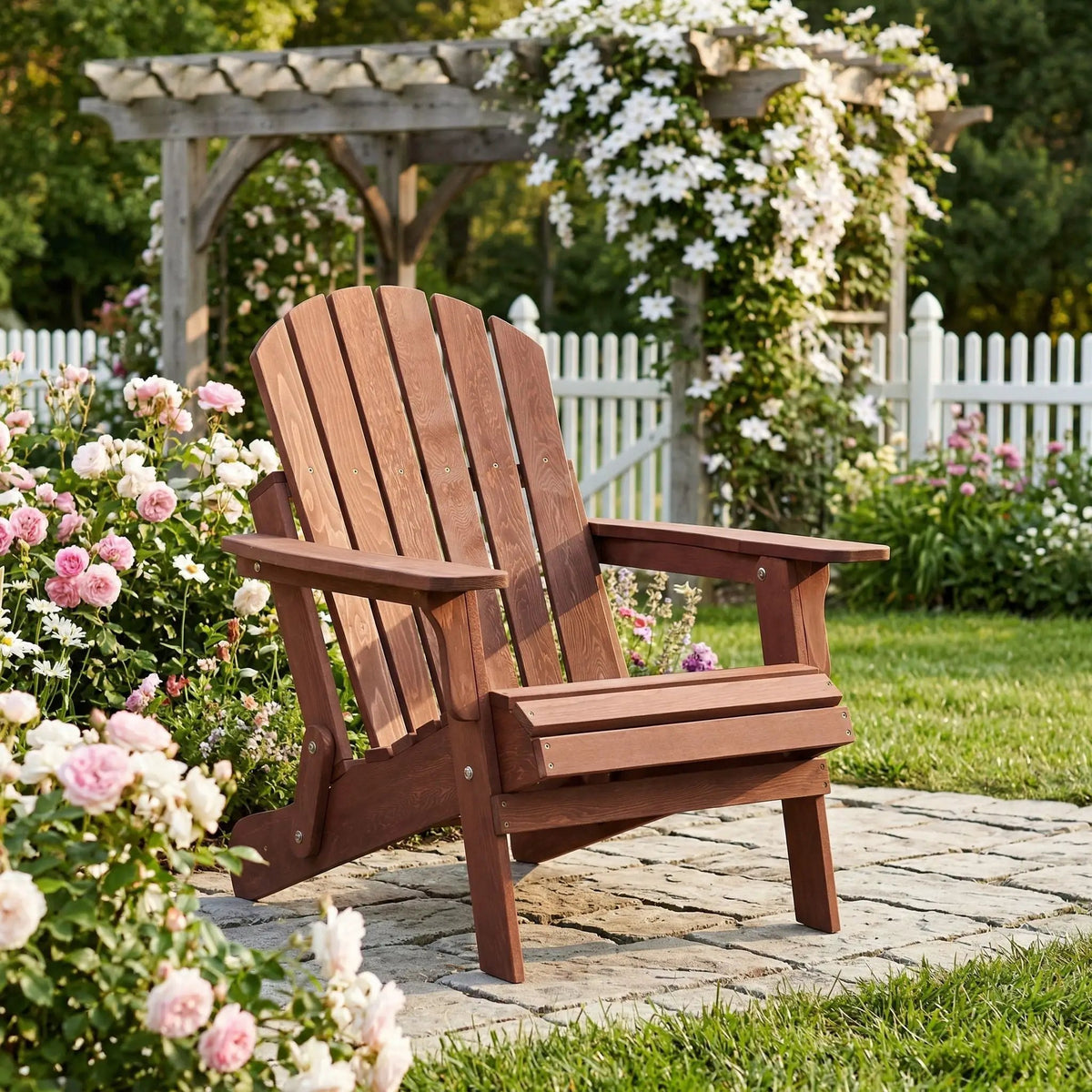 Oversize Folding Adirondack Chair | Premium Hemlock Wood | Pre-Assembled Parts | Patio And Garden