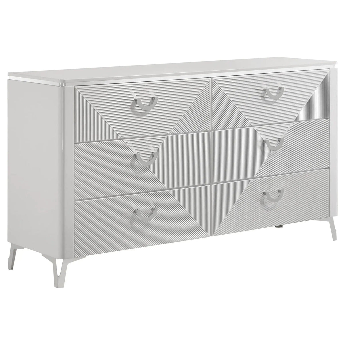 Cassia 6-drawer Bedroom Dresser Cabinet White High Gloss | 63 x 17.75 x 35.25 in | Metal | Bedroom