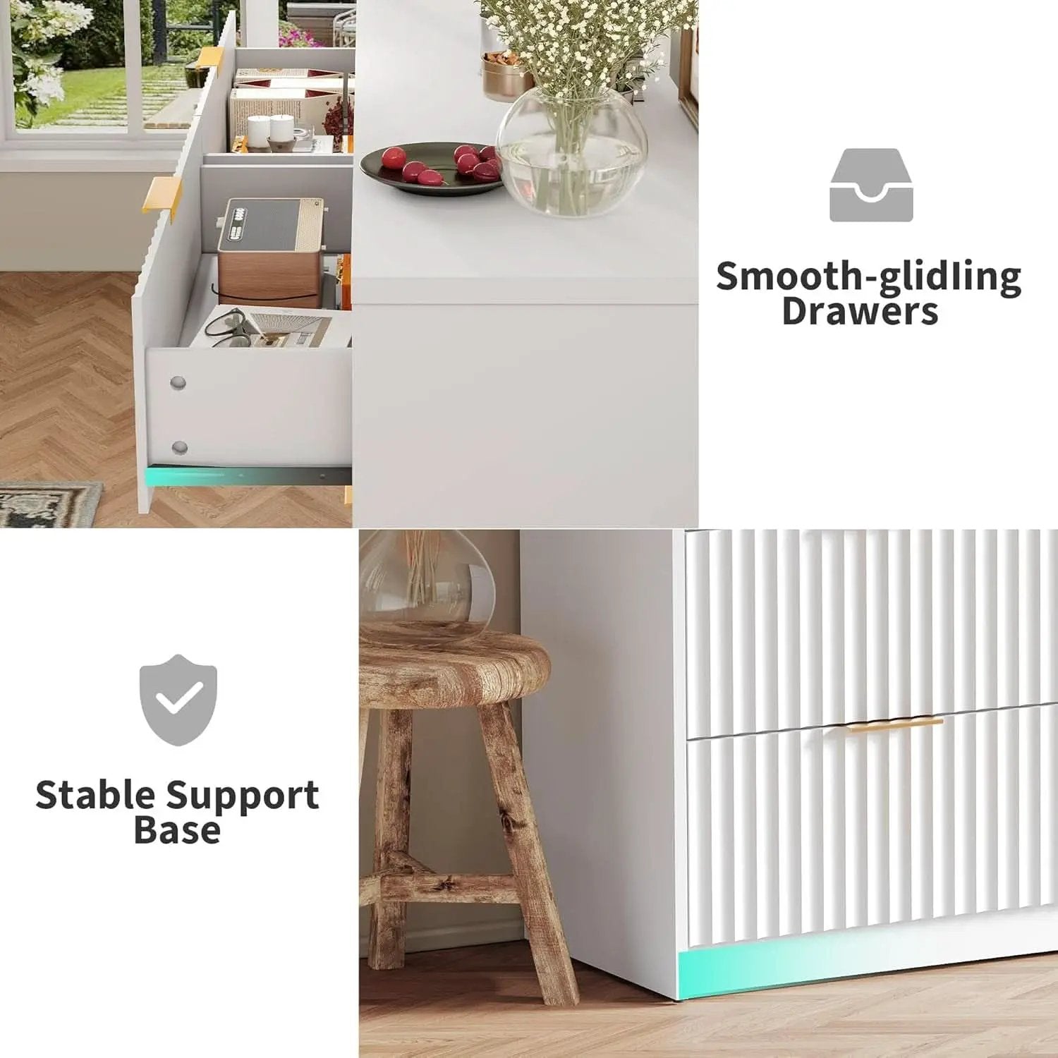 White Solid Maple Dresser Anti Tip LargeCapacityDrawers from PriceLows™