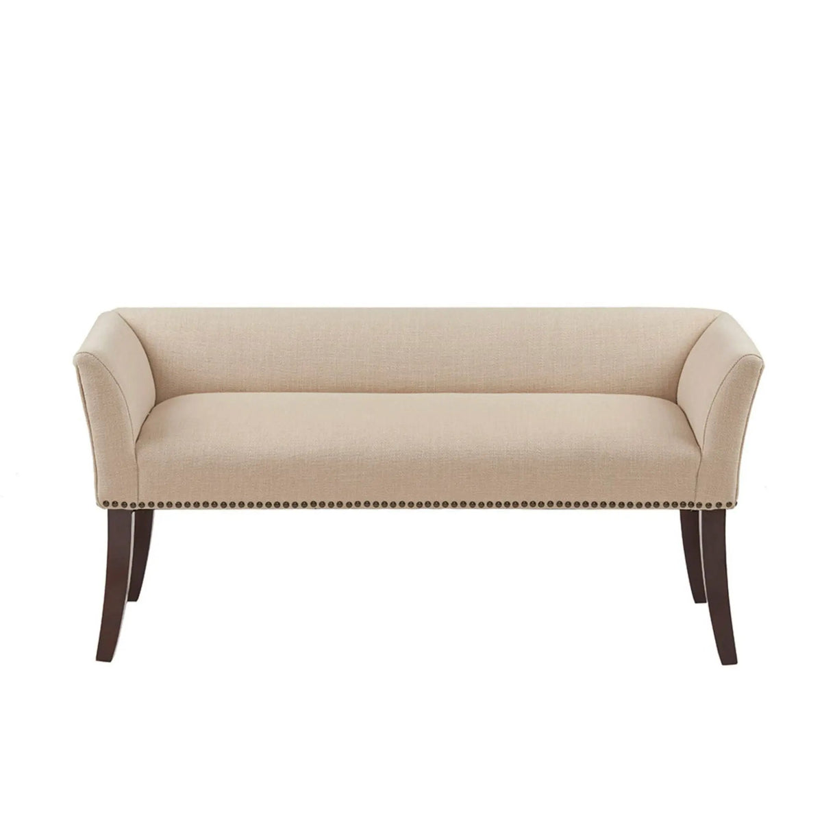 Upholstered Bench | Solid Wood Frame | Low Back And Flared Arms | Nailhead Trim