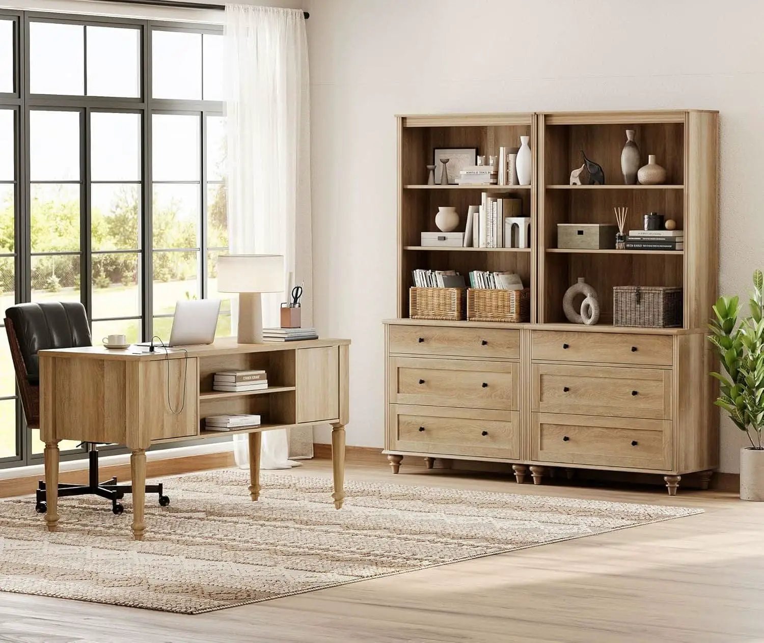 Oak Executive Workstation Set With Wireless Charging from PriceLows™