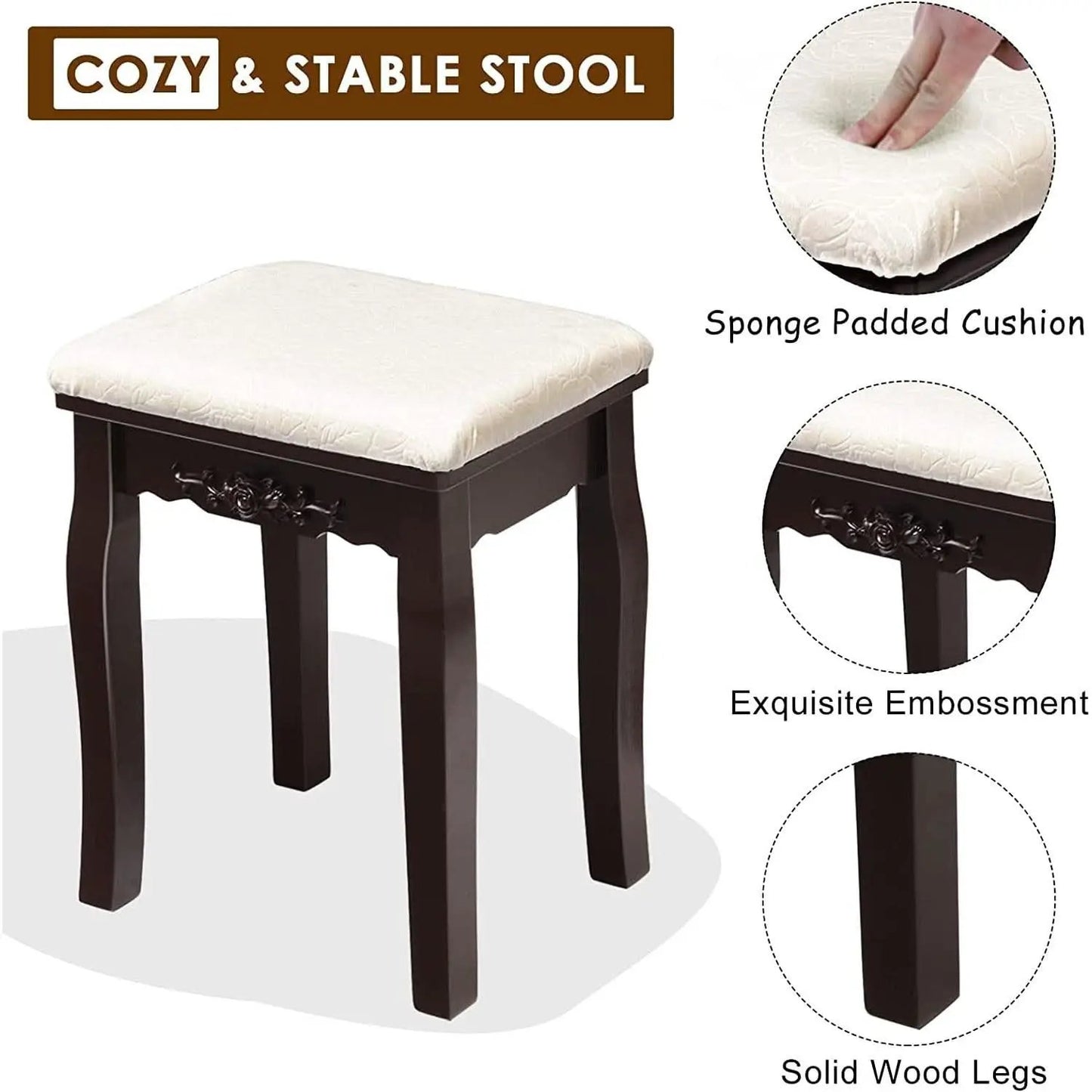 Brown Vanity Table Set With 10 LED Lights For Bedroom from PriceLows™