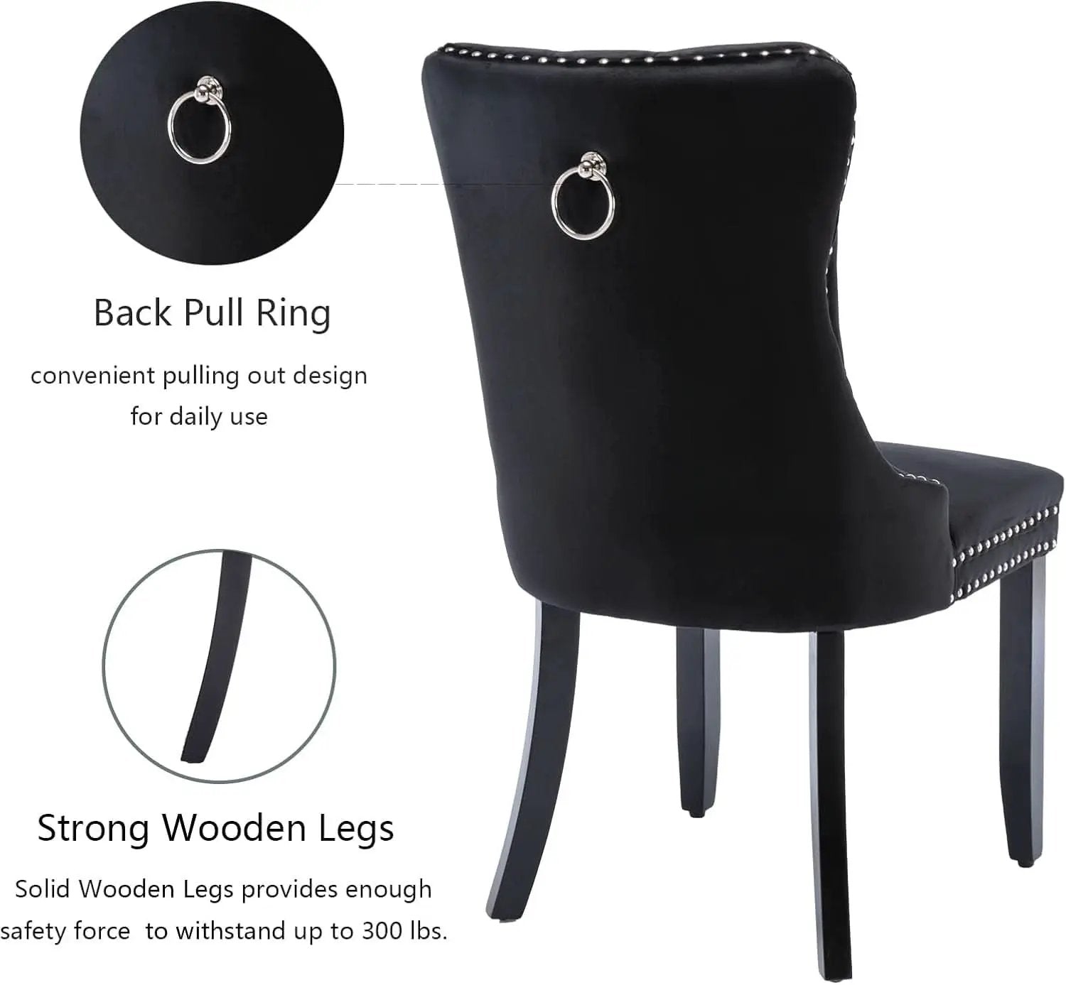 Black Velvet Dining Chairs Set of 4 with Solid Wood Legs from PriceLows™