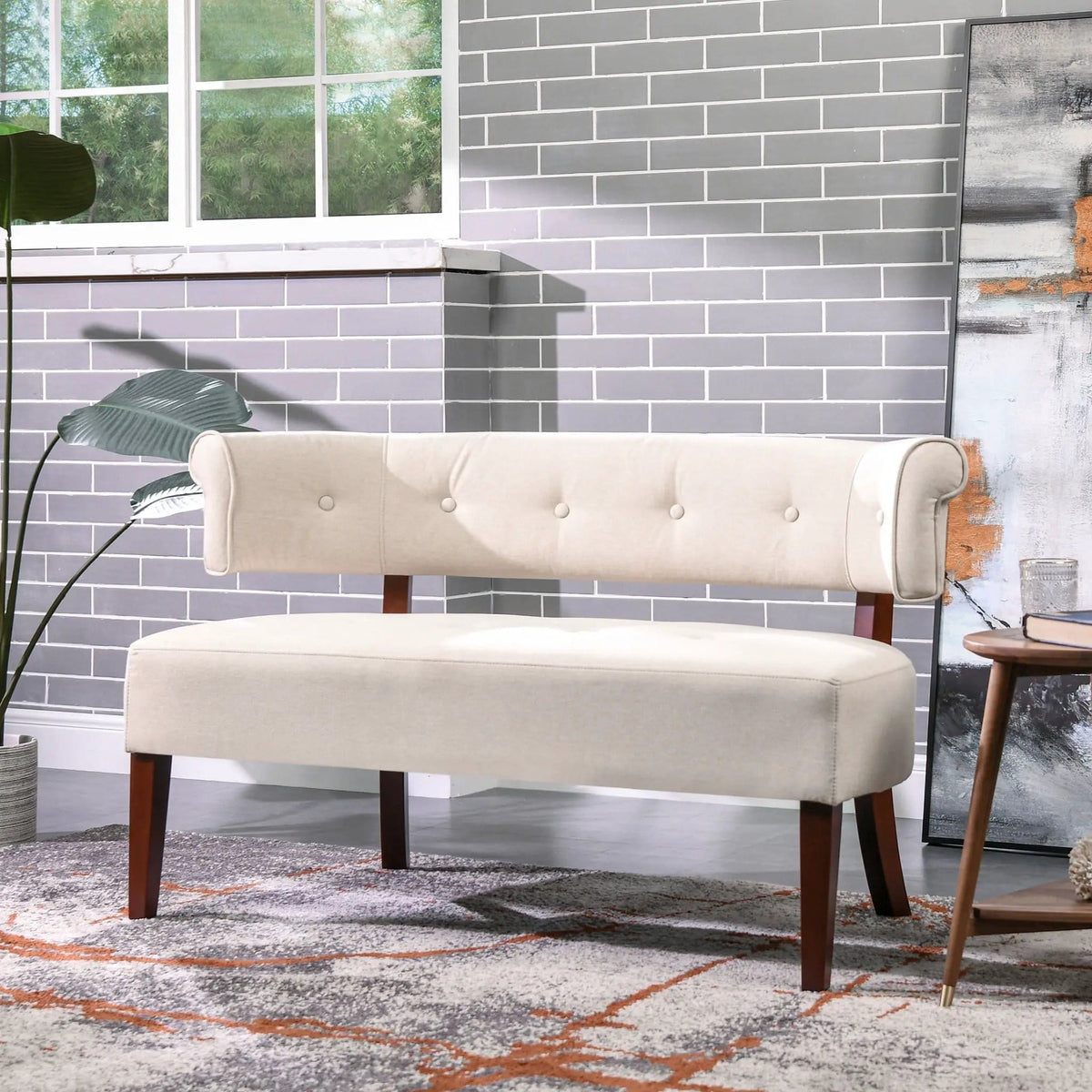 Jared Versatile Roll Arm Tufted Bench Settee | 2 Pieces | Fabric & Plywood | Home