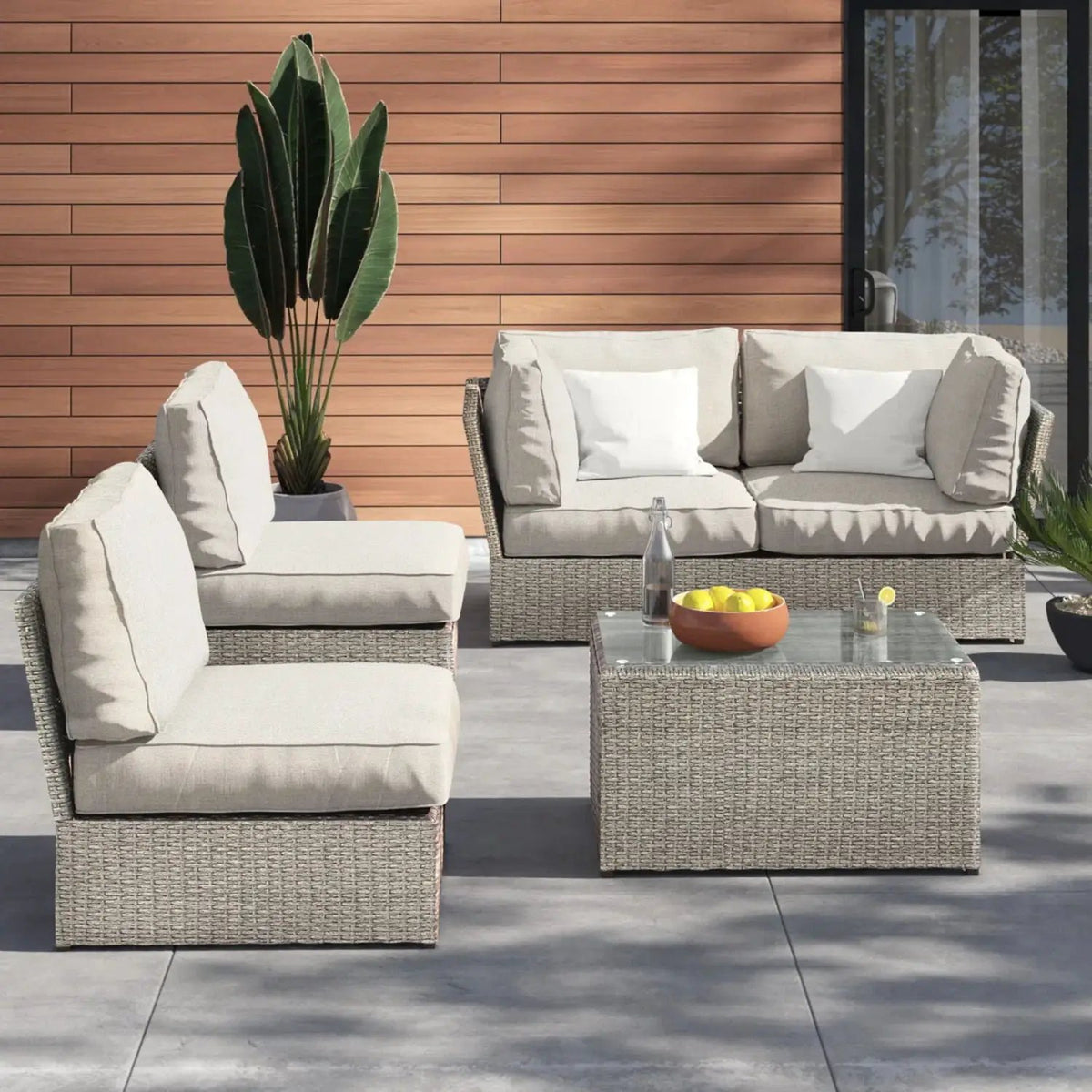 Modular Wicker Patio Seating Group | HDPE Wicker | Rustproof Aluminum Frame | 10 Thick Cushions