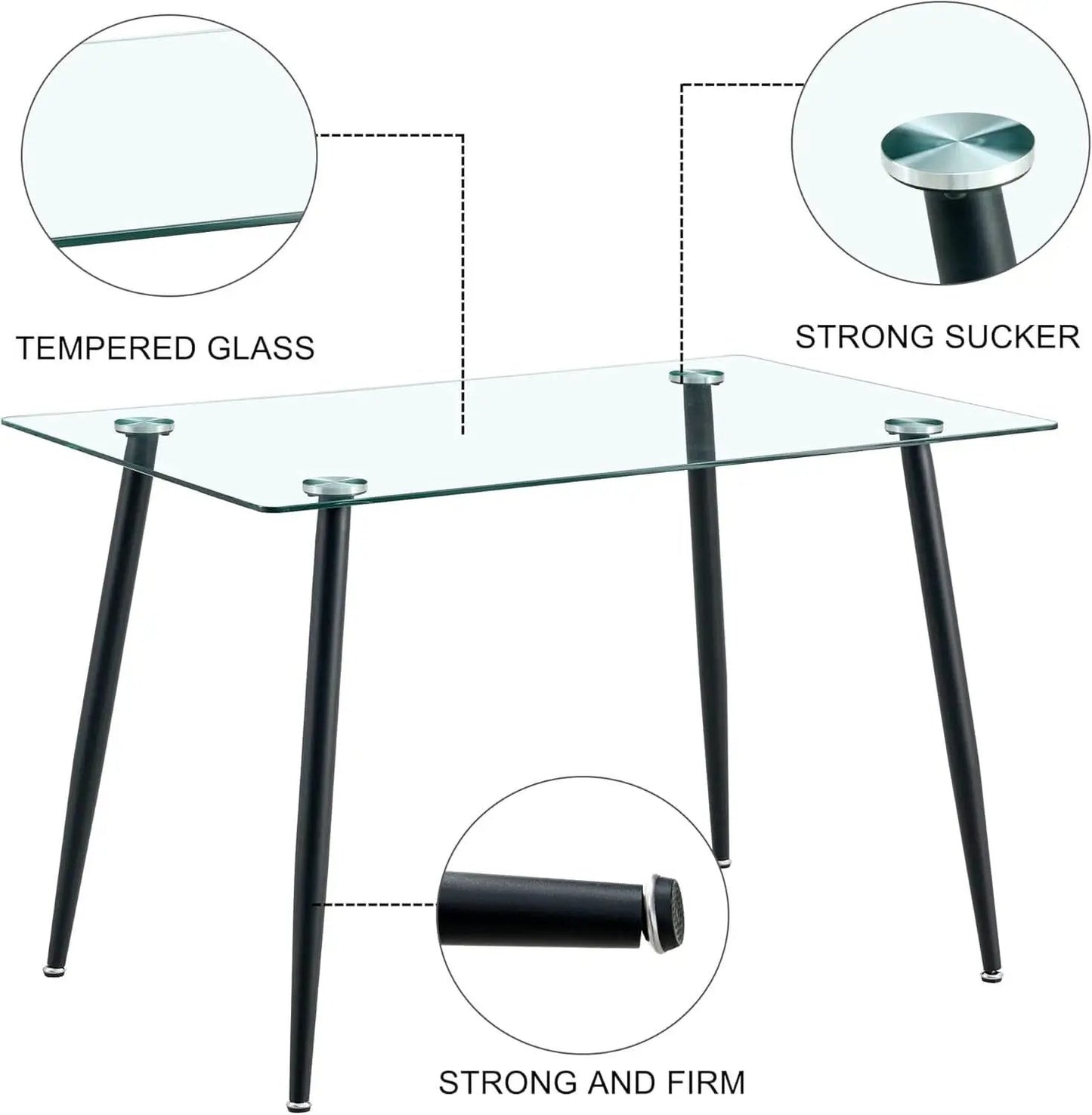 51 Inch Glass Dining Table For 4 With Tempered Glass Top from PriceLows™
