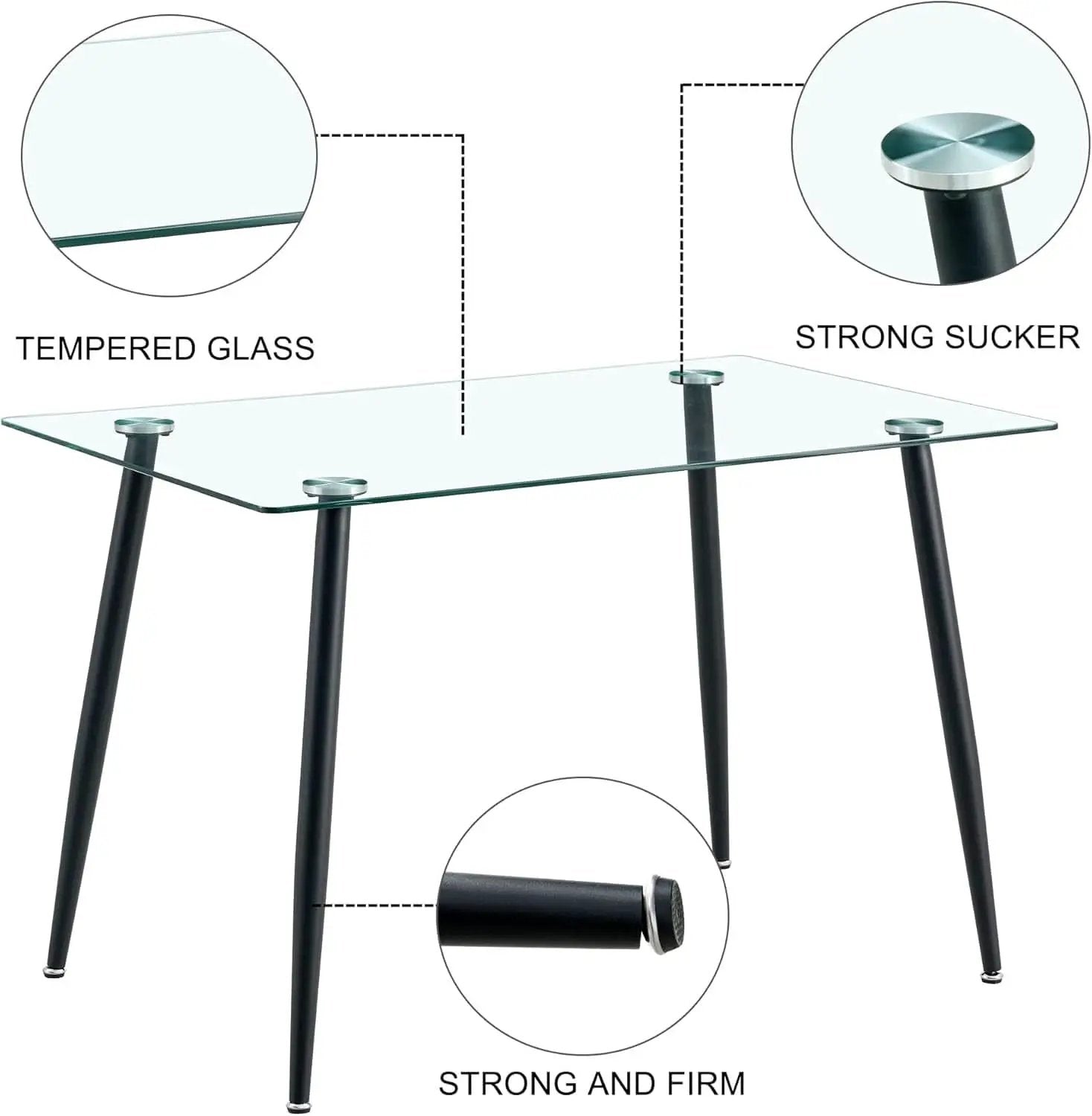 51 Inch Glass Dining Table For 4 With Tempered Glass Top from PriceLows™