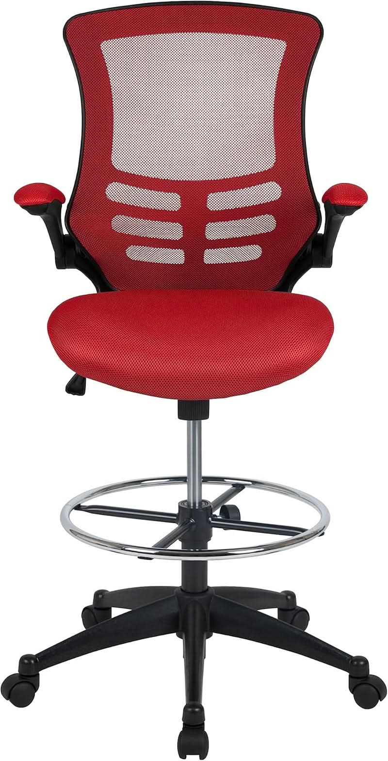 Kelista Red Mid Back Swivel Office Chair With Flip Armrests from PriceLows™