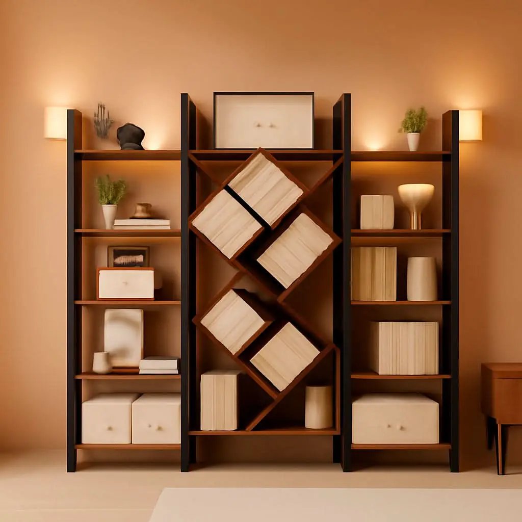 Rustic Brown 5 Tier Wooden Bookcase With Metal Frame from PriceLows™