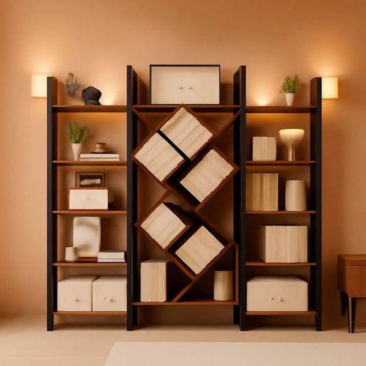 Rustic Brown 5 Tier Wooden Bookcase With Metal Frame from PriceLows™