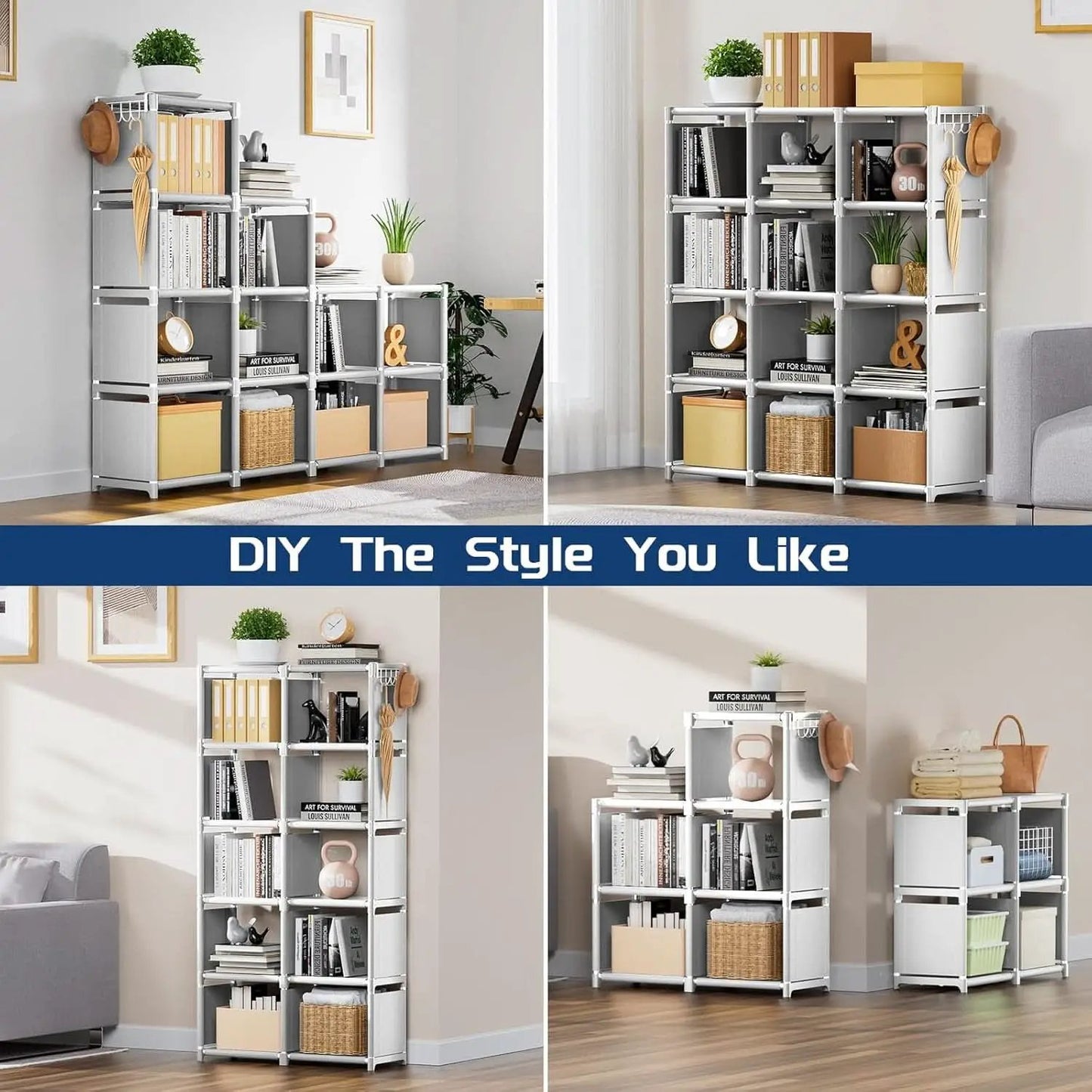 Book Shelf 12 Cube Storage Organizer White Closet Rack from PriceLows™