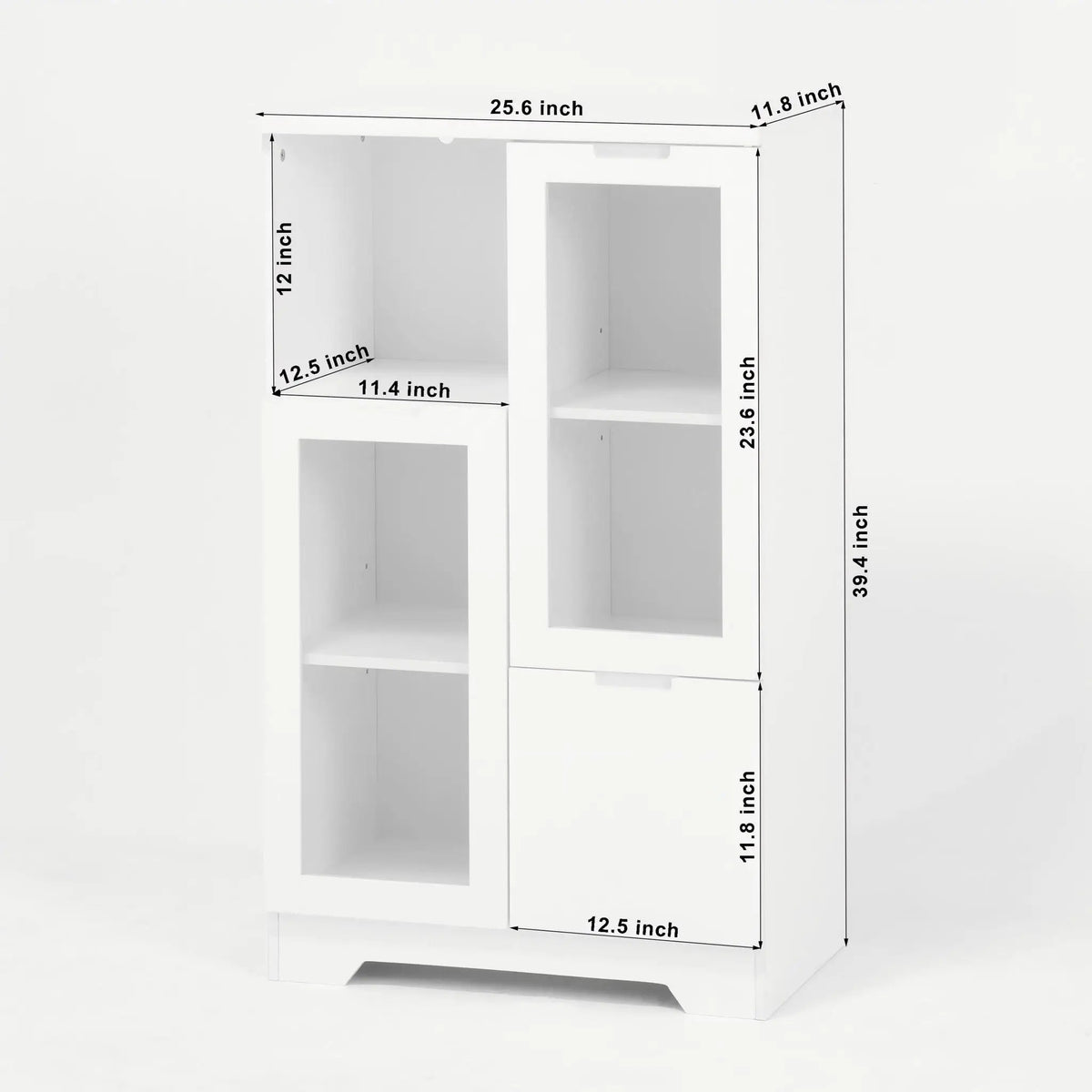 Modern Storage Cabinet | Adjustable Shelves | Double Glass Doors | Gray