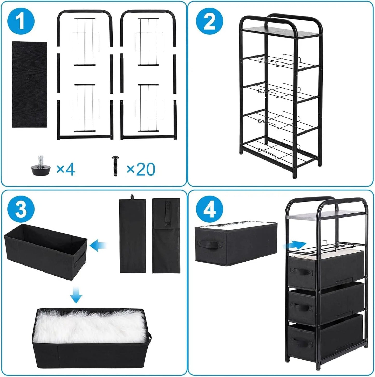 4 Drawer Narrow Fabric Dresser Storage Tower With Wood Top Black from PriceLows™