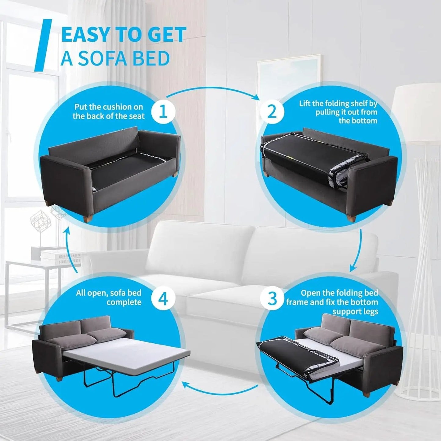 Queen Size Sleeper Sofa Bed DarkSlateGrey StainResistant from PriceLows™